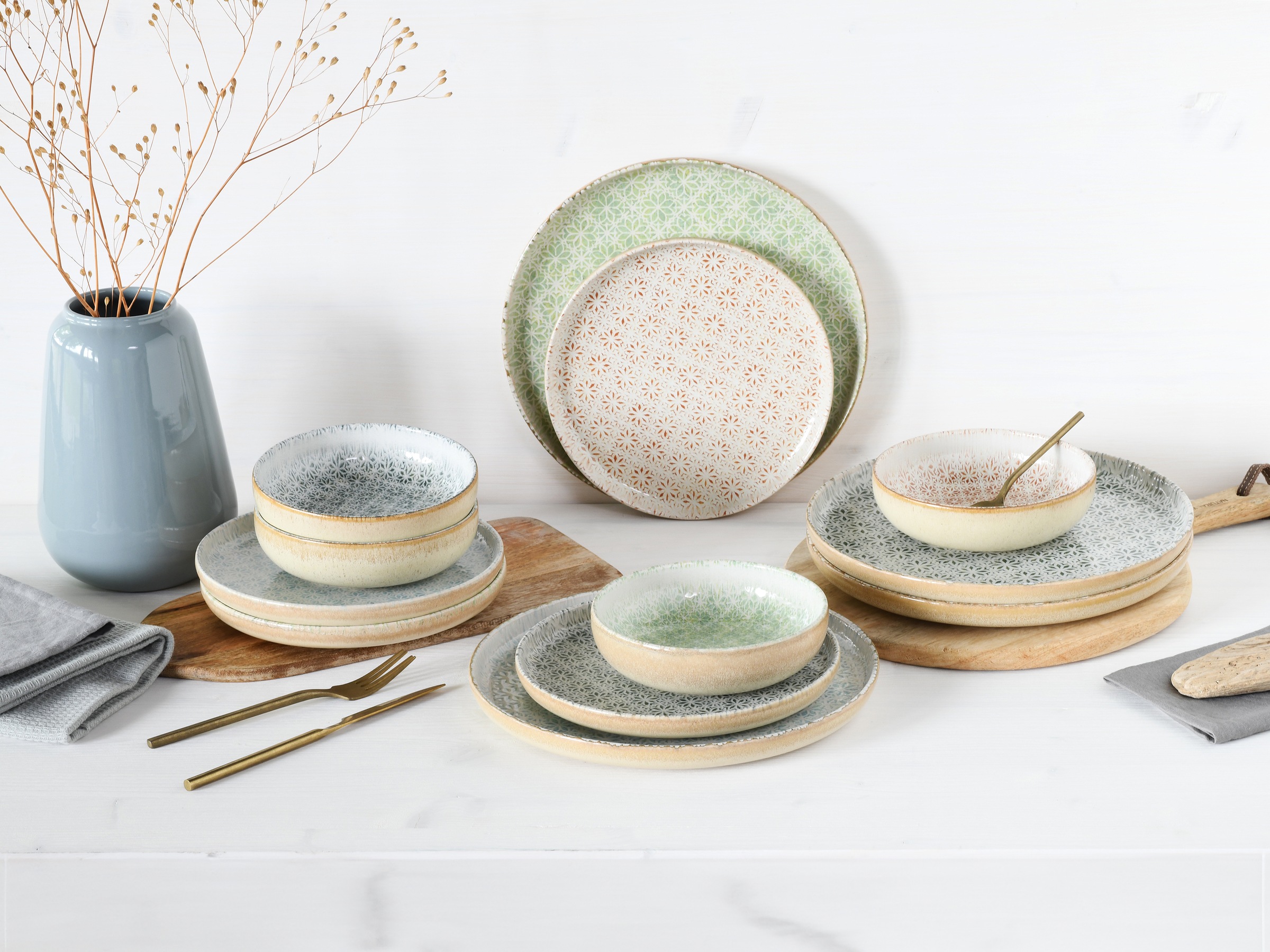 CreaTable Teller-Set »Uno Emiliana, Teller Set 12-tlg« Shabby Look, Vintage Style