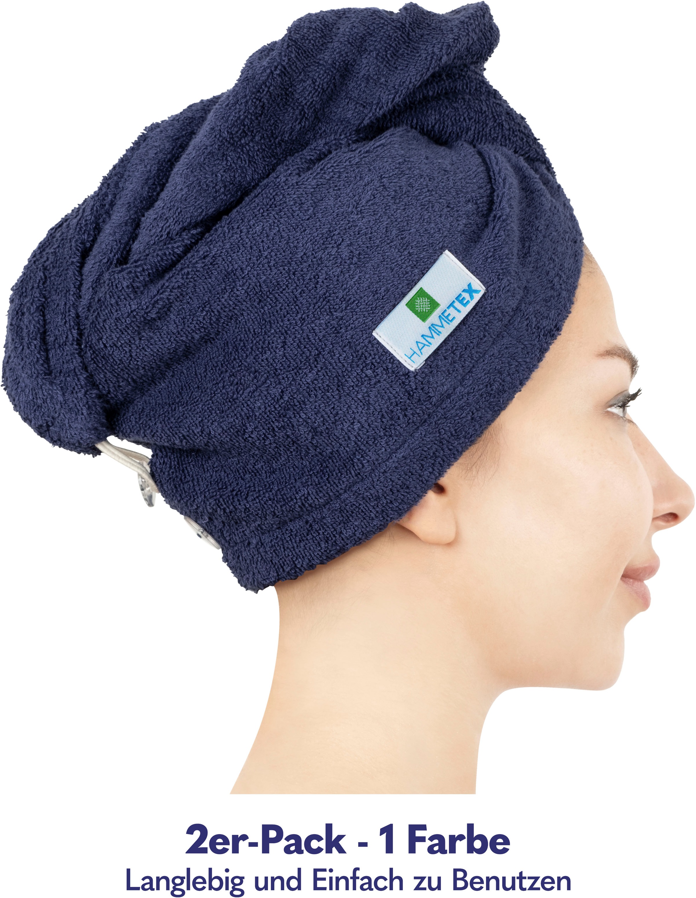 HAMMETEX Turban-Handtuch »2er Set Haarturban Damen, 100% Baumwolle, Flauschig & Schnelltrocknend«, (Set, 2 St., 2), Uni-Farben, weich