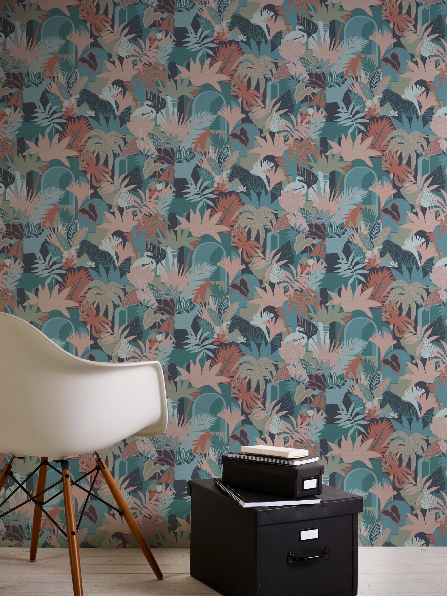 A.S. Création Vliestapete »Antigua Retrotapete Artdeco« gemustert | matt | neutral leicht strukturiert Dschungeltapete Floral mit Tieren Tapeten Wohnzimmer Schlafzimmer Flur