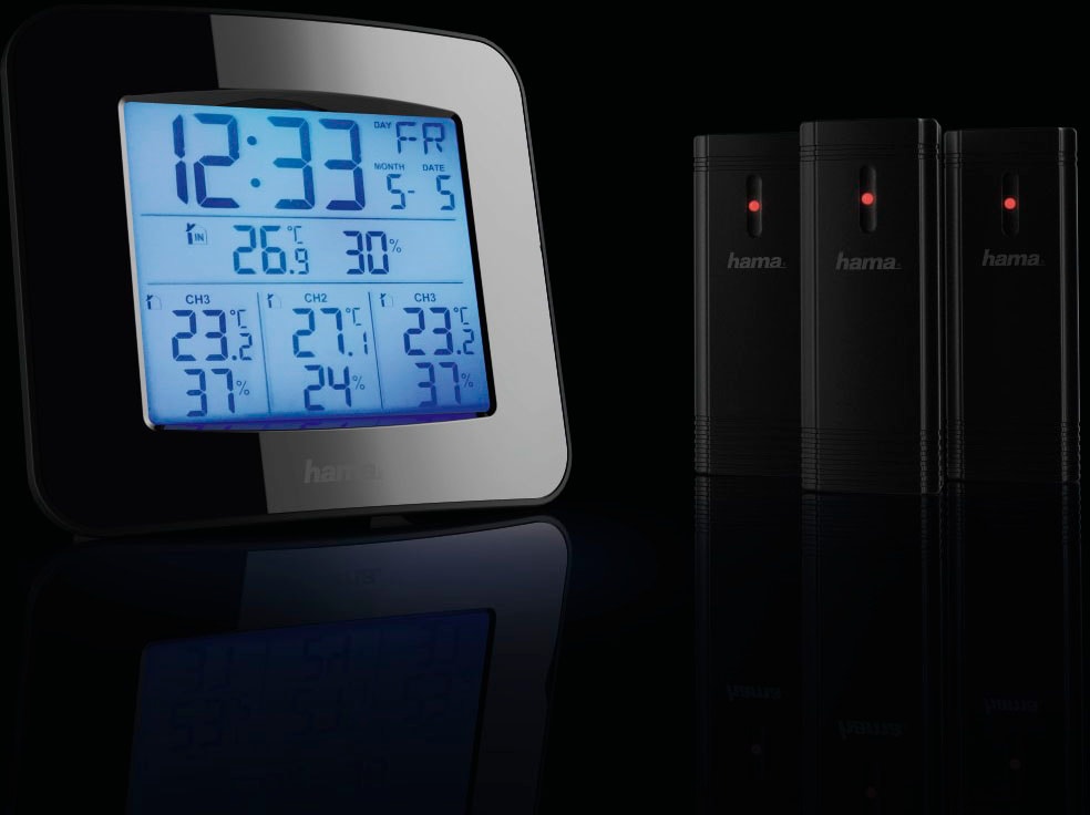 Hama Wetterstation »Wetterstation "EWS-Trio", mit drei Sensoren, Schwarz Mit 3 Sensoren«