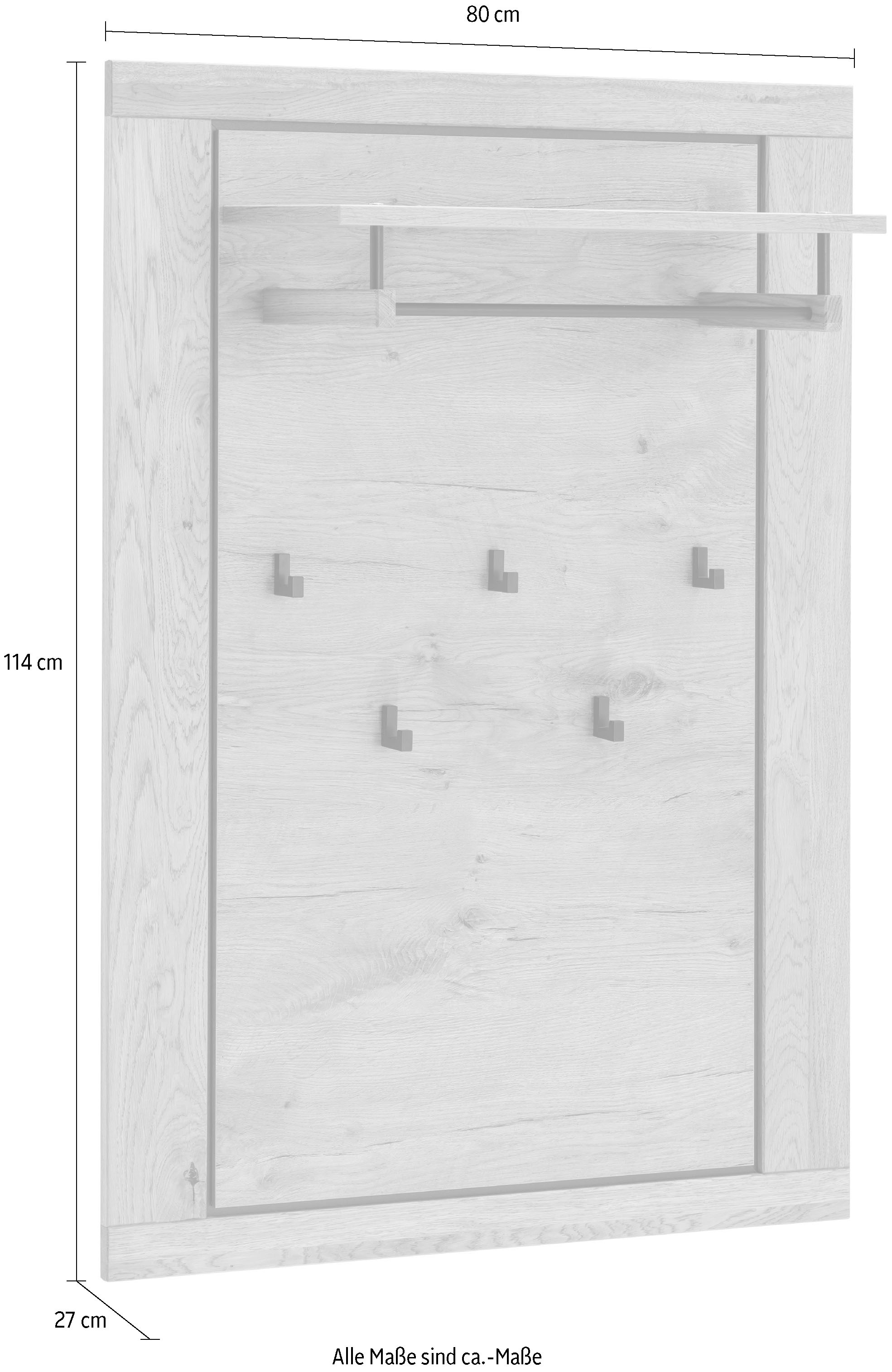MCA living Garderobenpaneel »Greno Garderobenpaneel Wandgarderobe«, (1 St.), Ablageboden, Garderobenstange aus Metall, 5x Kleiderhaken