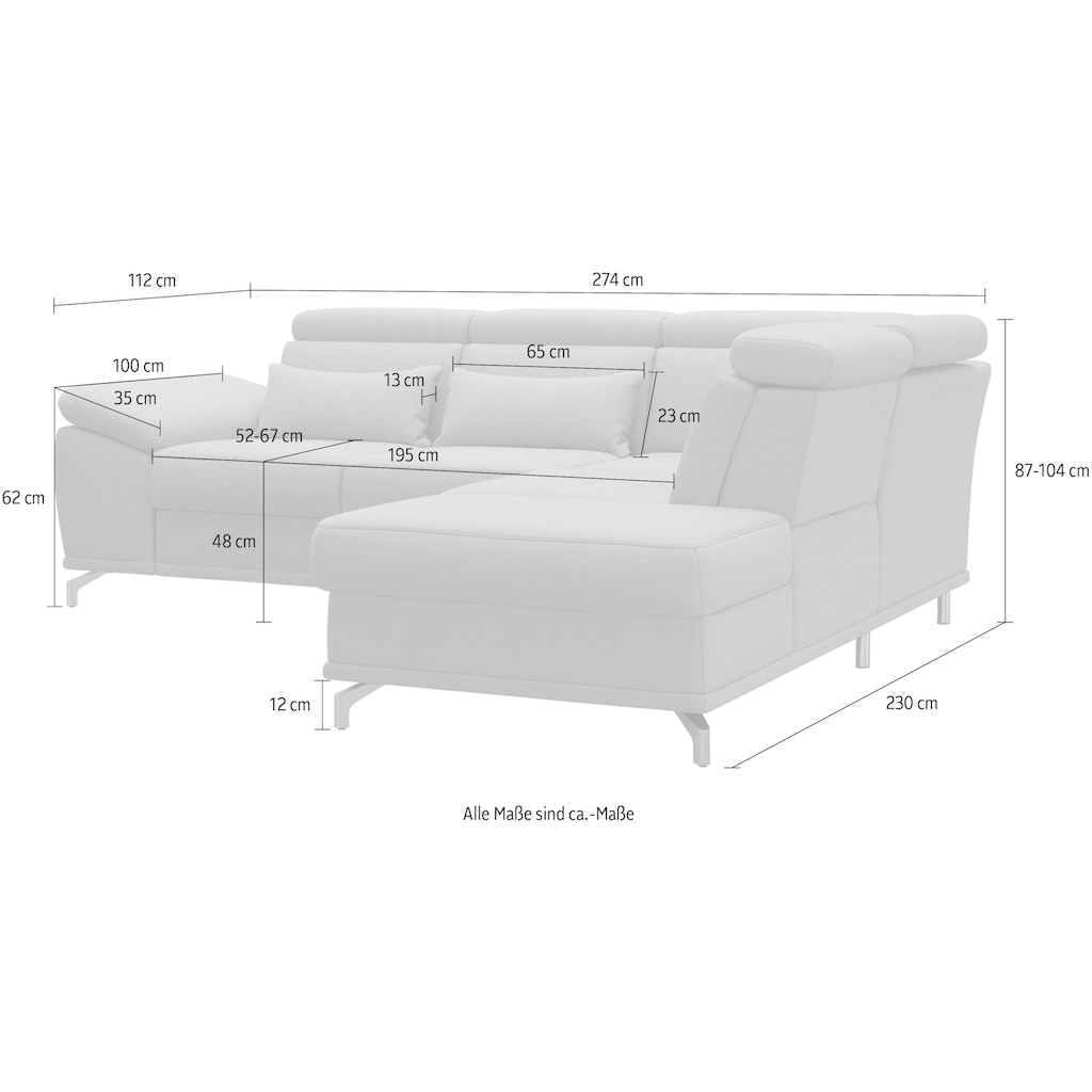 sit&more Ecksofa »Cabrio«, mit Sitztiefenverstellung und Federkern, 3 Nierenkissen