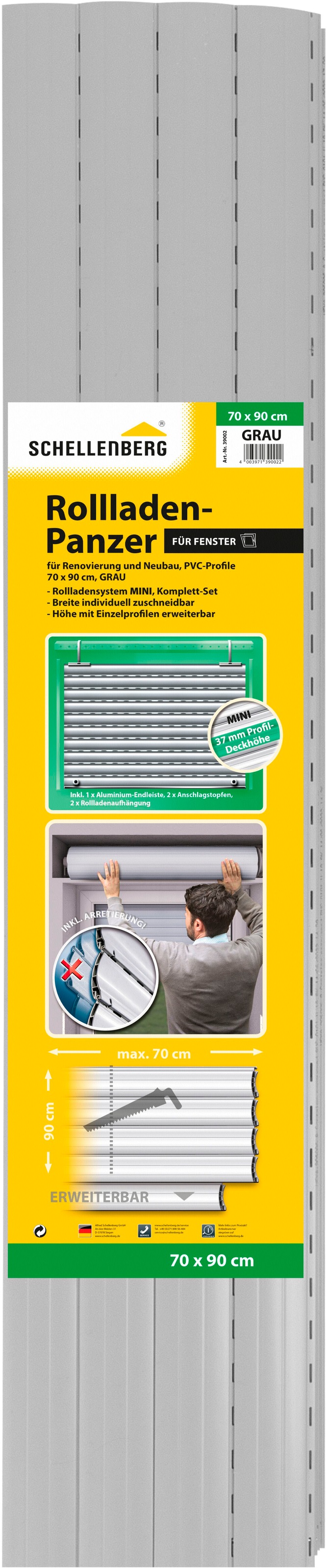 SCHELLENBERG Rollladenpanzer »Set für Fenster, Mini System für 40 mm Stahlrohrwelle«, (Set), PVC Jalousie, in verschiedenen Größen erhältlich, grau