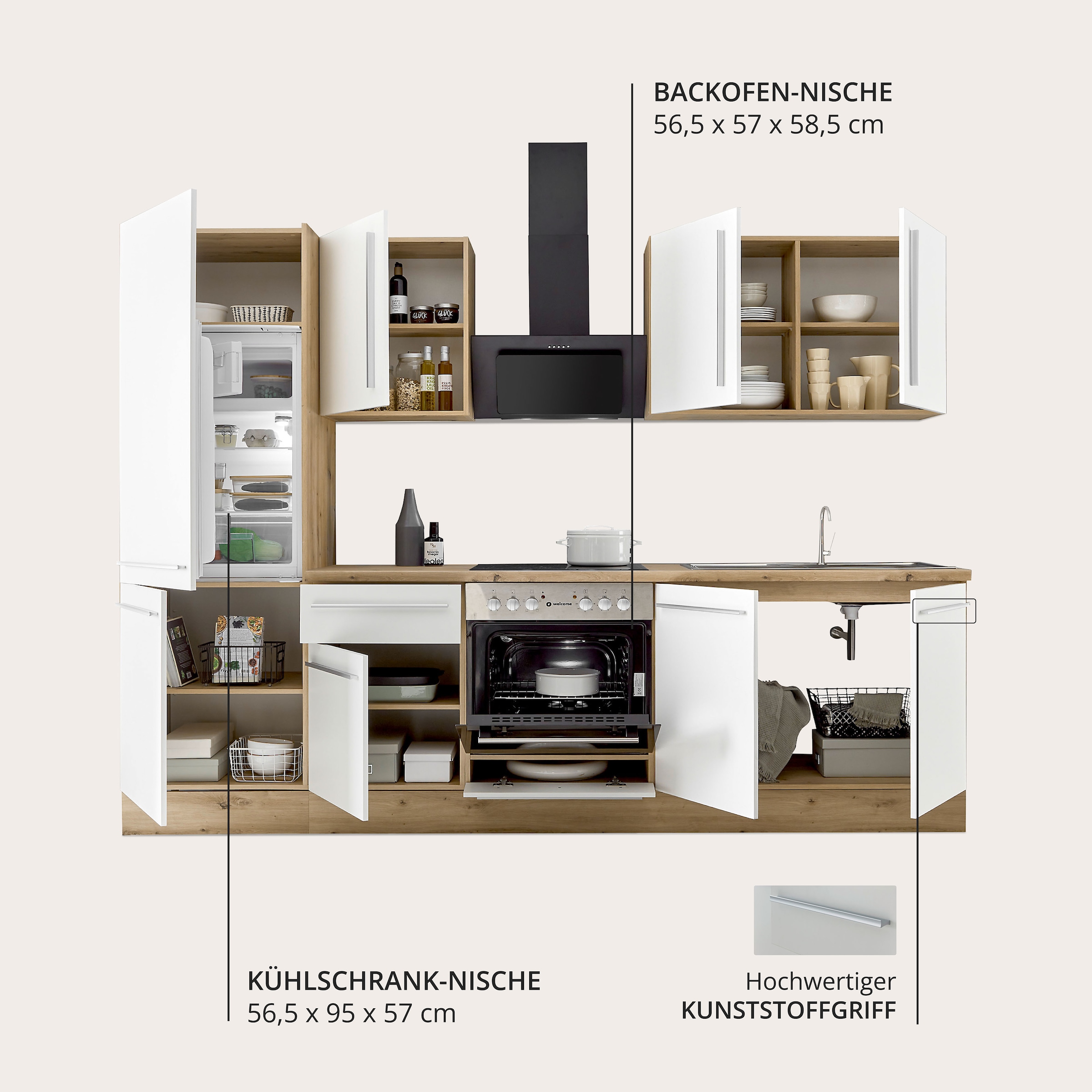 KOCHSTATION Küchenzeile »KS-Florida mit 38mm starker Arbeitsplatte« Breite 270 cm, wahlweise mit E-Geräten, Soft-Close-Funktion