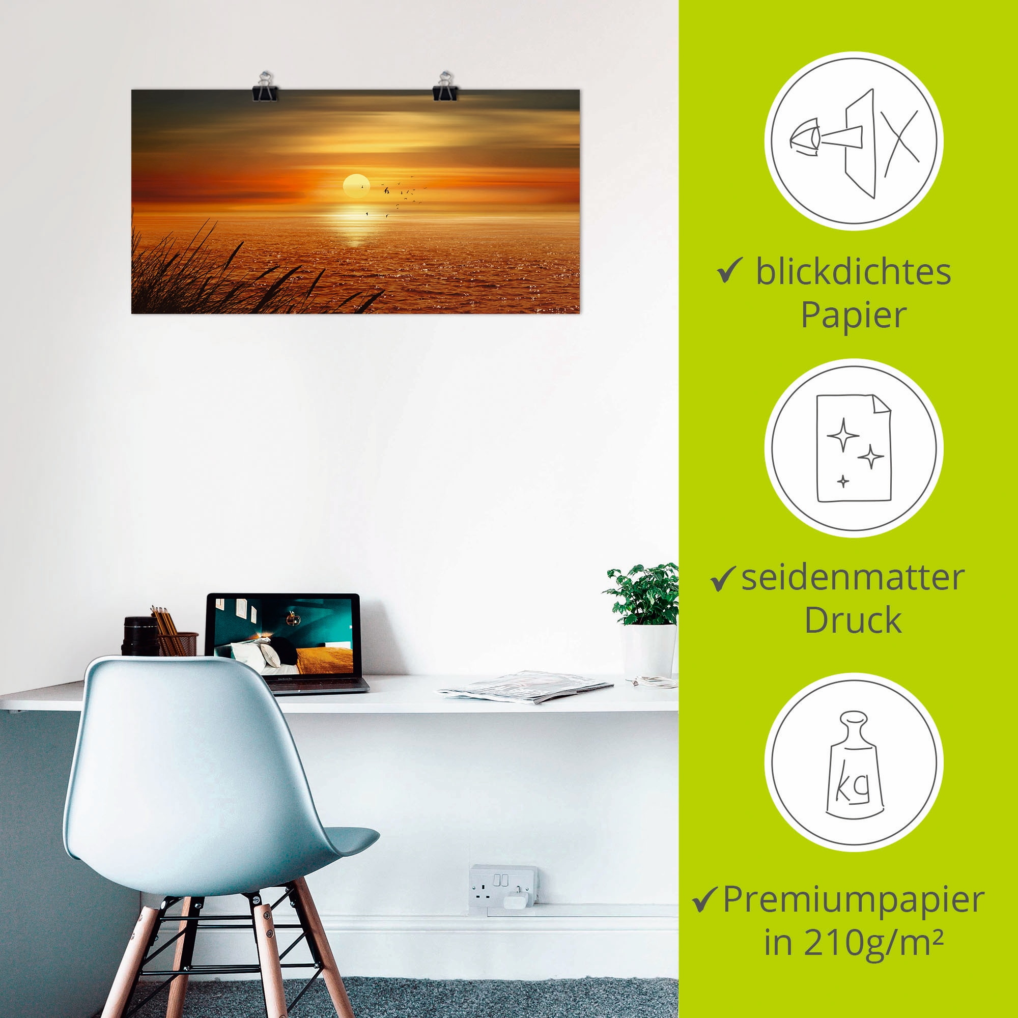 Artland Wandbild »Sonnenuntergang über dem Meer«, Sonnenaufgang & -untergang, (1 St.), als Leinwandbild, Poster, Wandaufkleber in verschied. Größen