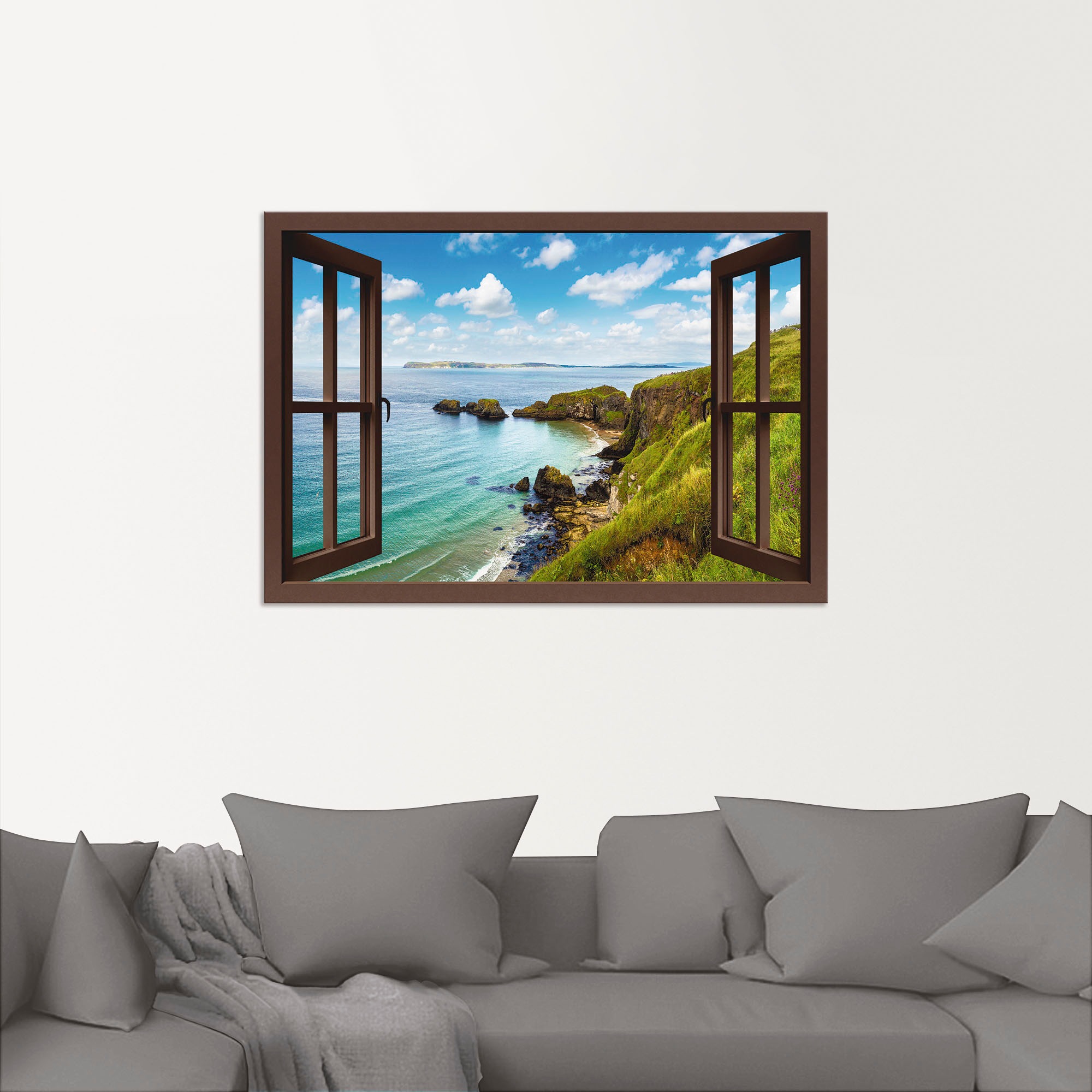 Artland Wandbild »Küstenweg in Nordirland durchs Fenster«, Meer Bilder, (1 St.), als Alubild, Outdoorbild, Leinwandbild, Wandaufkleber, versch. Größen