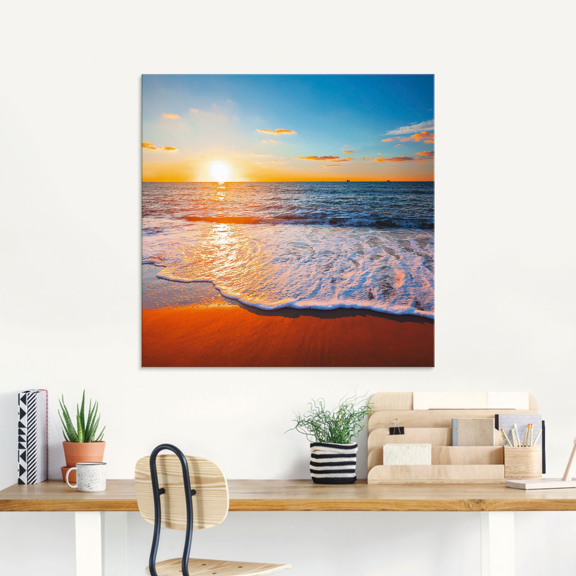 Artland Strand, das auf »Sonnenuntergang und (1 St.) kaufen Raten Meer«, Glasbild