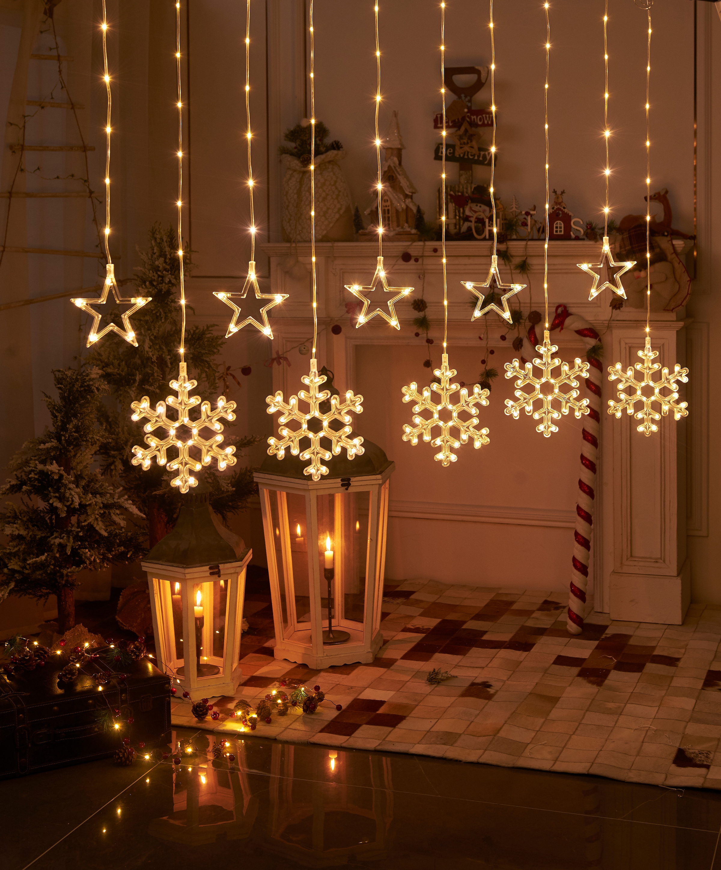 Star-Max LED-Lichtervorhang »Weihnachtsdeko aussen«, 200 200 Schneeflocken mit kaufen St.-flammig, Outdoor Motiven, und Sternen auf Rechnung und In- LEDs