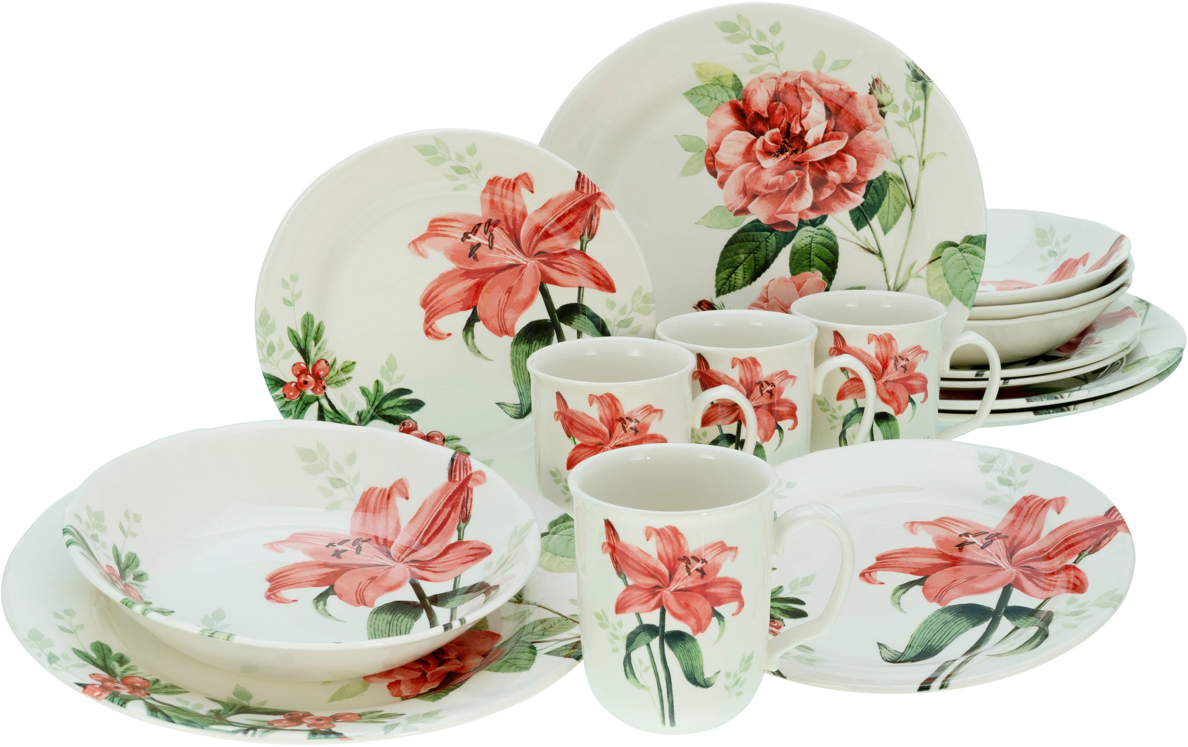 CreaTable Kombiservice »Geschirr-Set Rosemary«, (Set, 16 tlg., Kaffeeservic günstig online kaufen