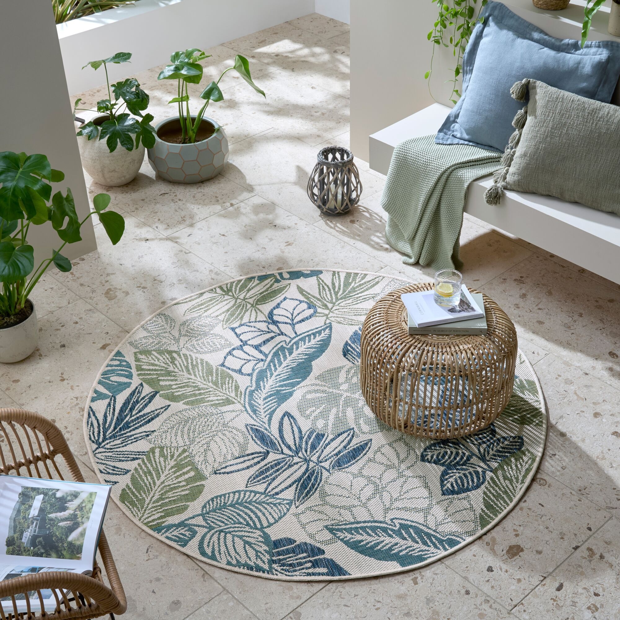 FLAIR RUGS Teppich »Bella Leaf«, rund, 4 mm Höhe, Bella Leaf Indoor Outdoor günstig online kaufen
