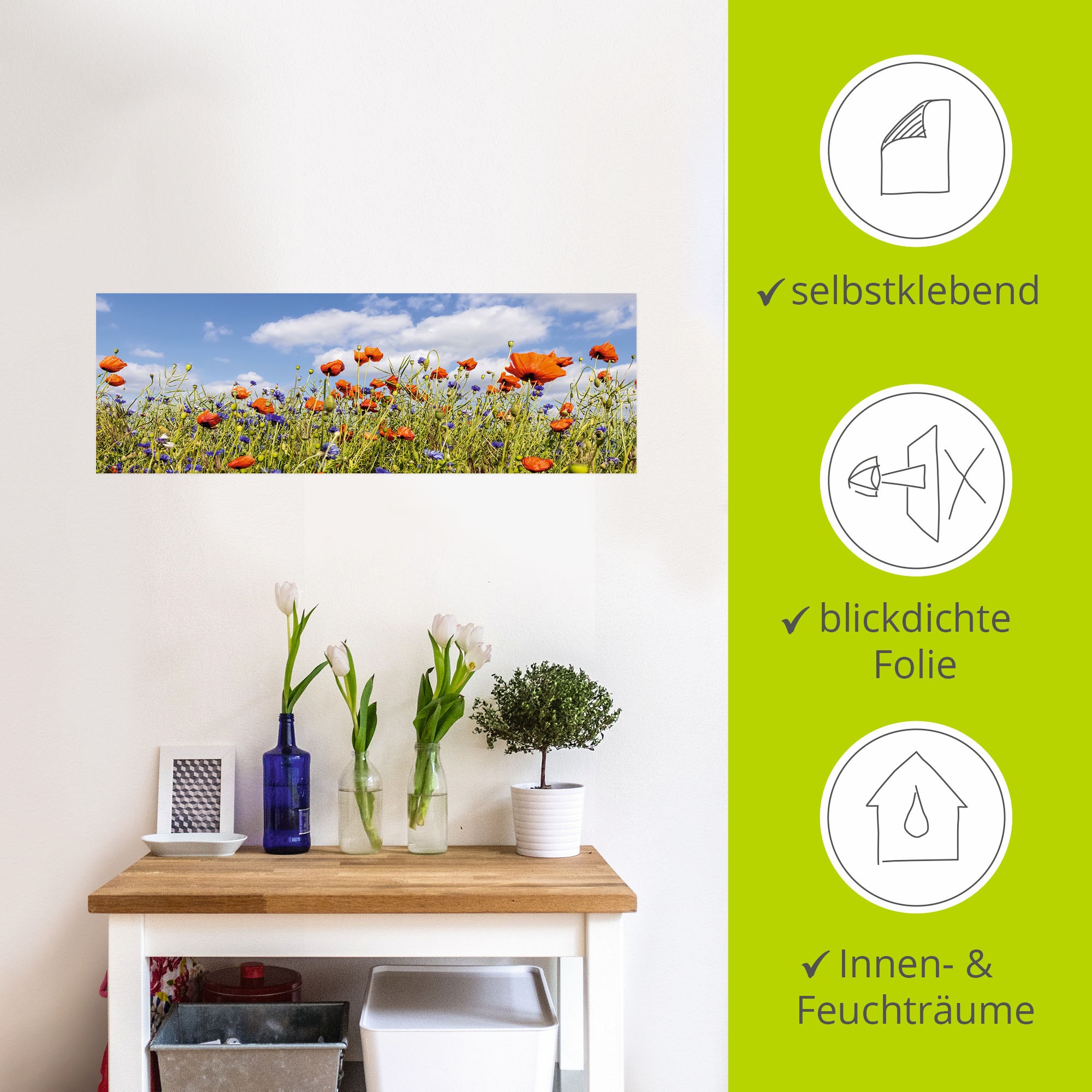 Artland Wandbild »Mohnblumenfeld mit Kornblumen«, Blumenwiese, (1 St.), als Alubild, Leinwandbild, Wandaufkleber oder Poster in versch. Größen