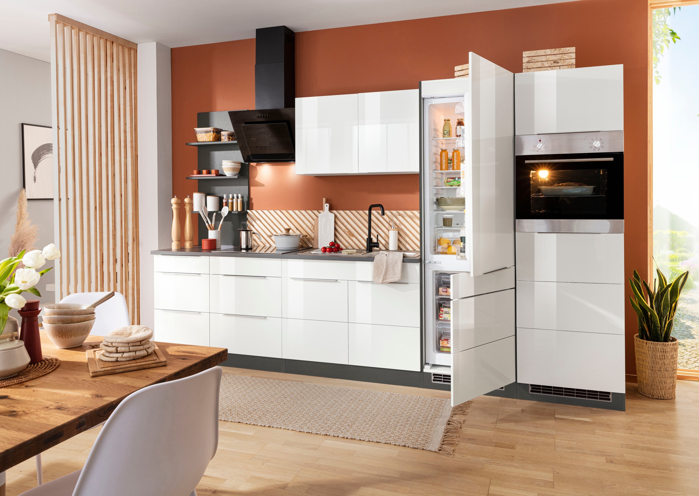 KOCHSTATION Küchenzeile »KS-Brindisi Breite 330 cm«, wahlweise mit E-Geräten und Induktion, mit MDF-Fronten und Regal