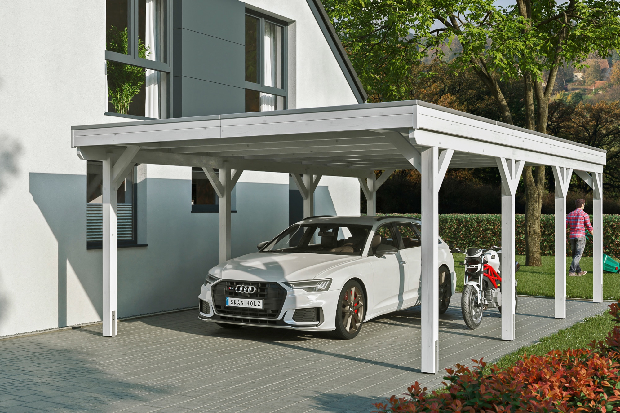 Skanholz Einzelcarport »Grunewald«, Leimholz-Nordisches Fichtenholz, weiß, mit Aluminiumdach