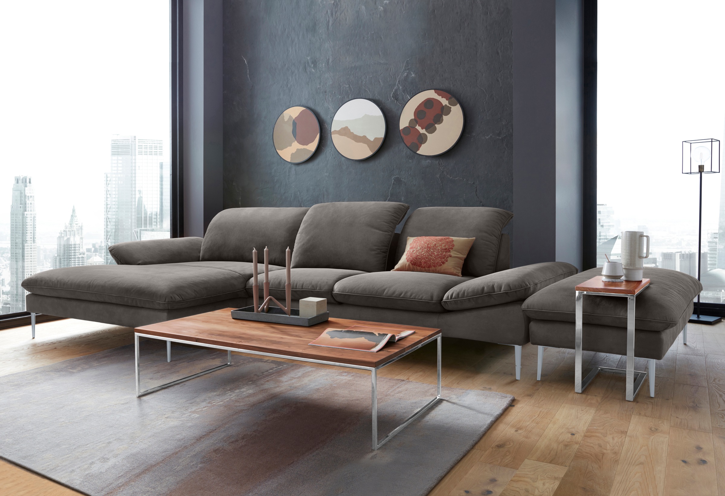 W.SCHILLIG Ecksofa »enjoy&MORE, Designsofa, bequem, zeitlos und elegant, L-Form«, mit Sitztiefenverstellung, Füße silber matt, Breite 340 cm