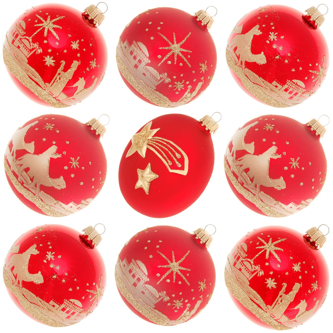 Krebs Glas Lauscha Weihnachtsbaumkugel »Bethlehem Xmas Night, 8 Kugeln, 1 Taler mit Komet & Stern, 8 cm«, Weihnachtsdeko, Christbaumschmuck, Christbaumkugeln aus Glas