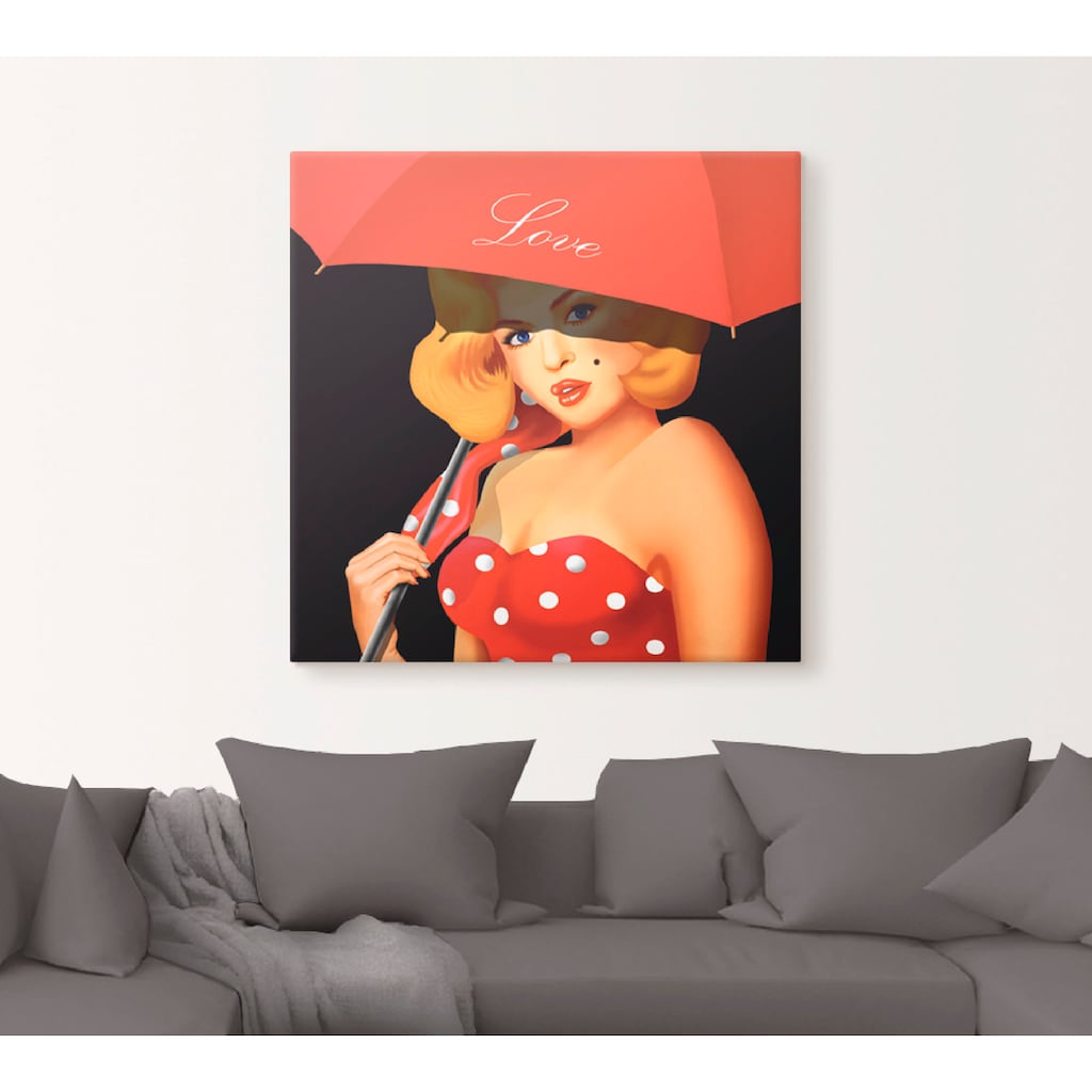 Artland Wandbild »Pin-Up Girl unter rotem Regenschirm«, Frau, (1 St.)