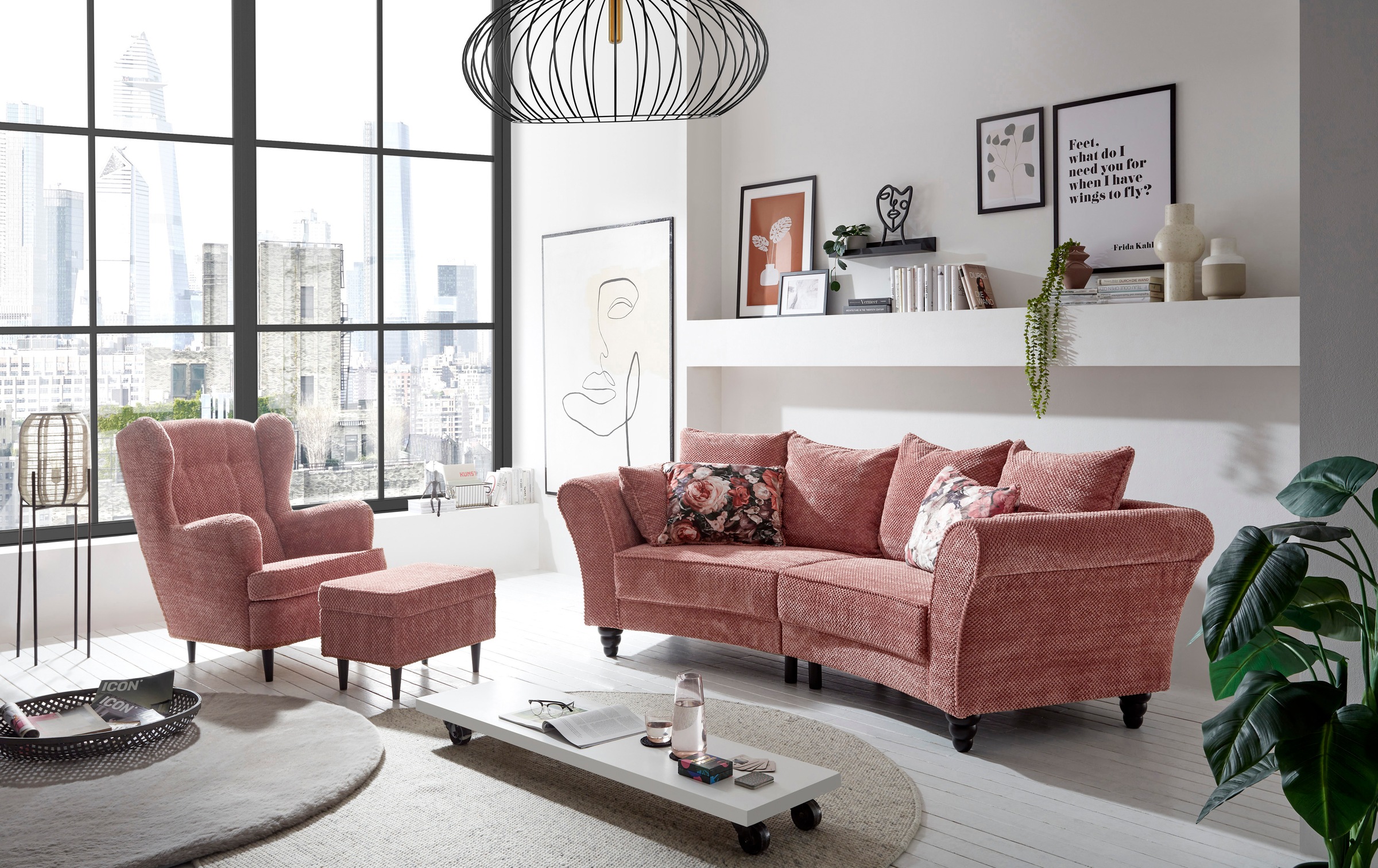 ED EXCITING DESIGN 3-Sitzer »Corinna«, Sofa mit 8 Kissen, gebogener Rücken günstig online kaufen