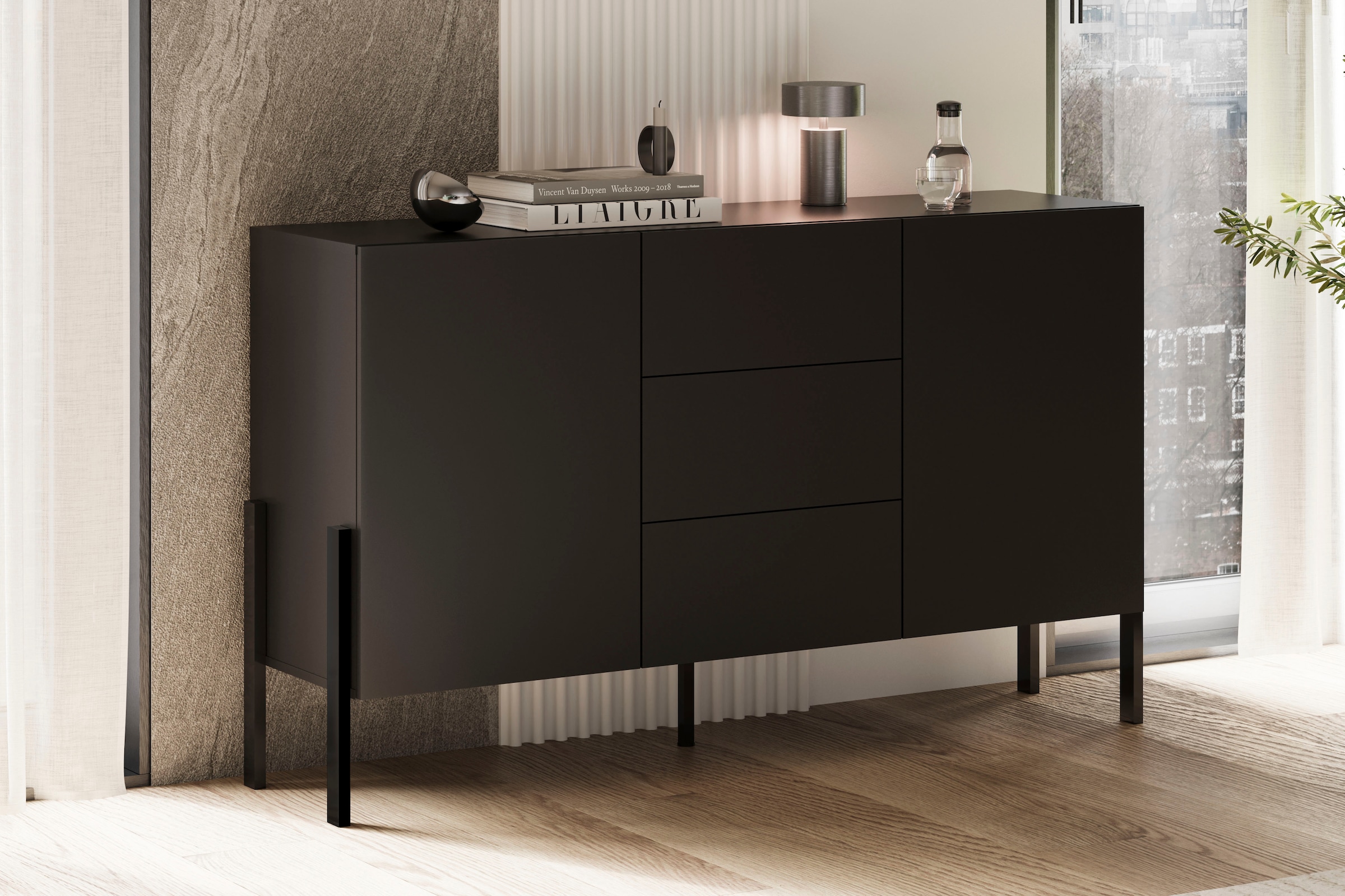 OTTO home Sideboard »Jukon, Breite 150 bzw.180 cm, moderne grifflose Kommode« Schubladenschrank 2 Türen/3 Schubkästen, push-to-open-Funktion