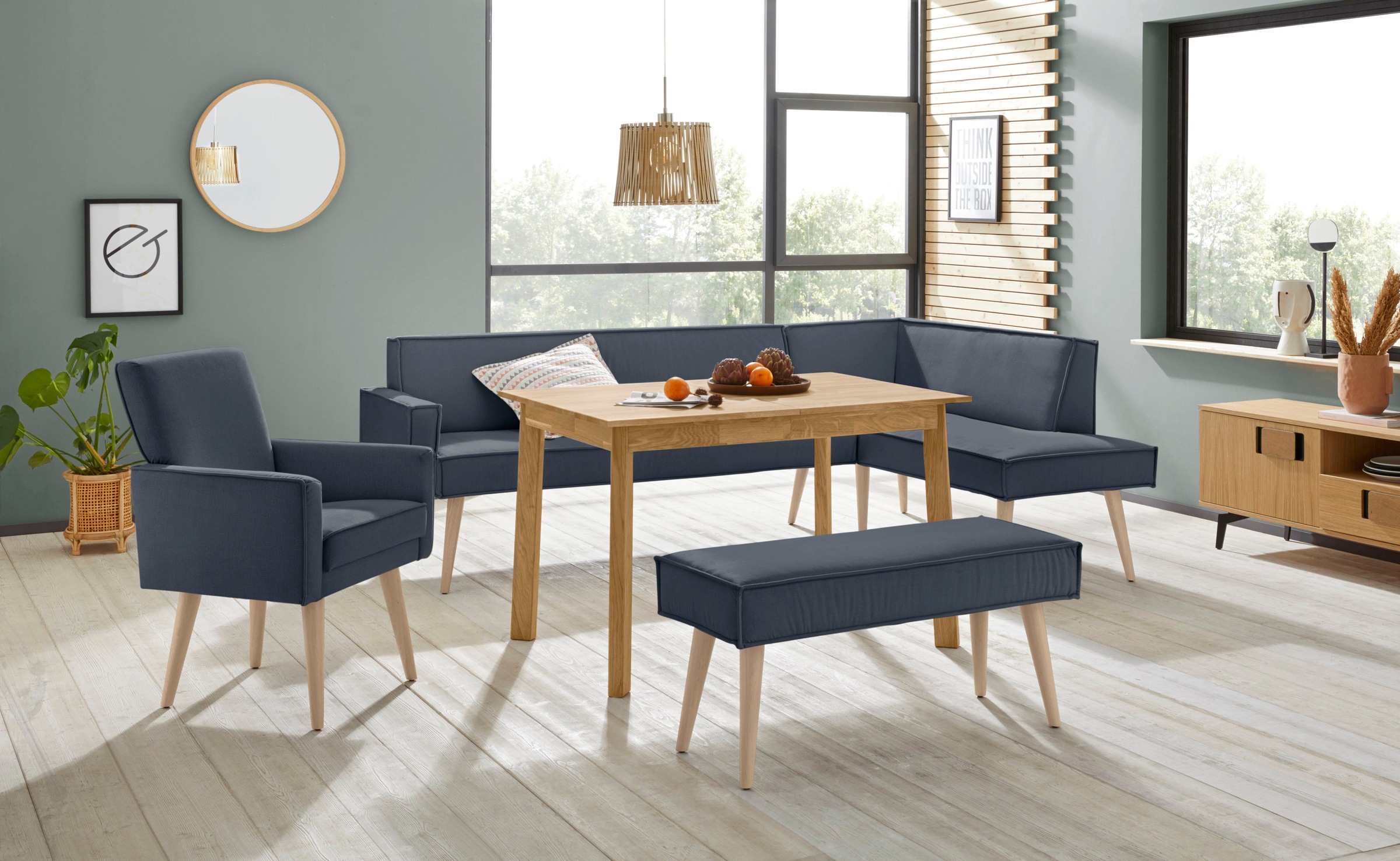 exxpo - sofa fashion Eckbank »Lungo, moderne Kedernaht, bequem und elegant, hoher Holzfuß«, hochwertige Detailverarbeitung, frei im Raum stellbar