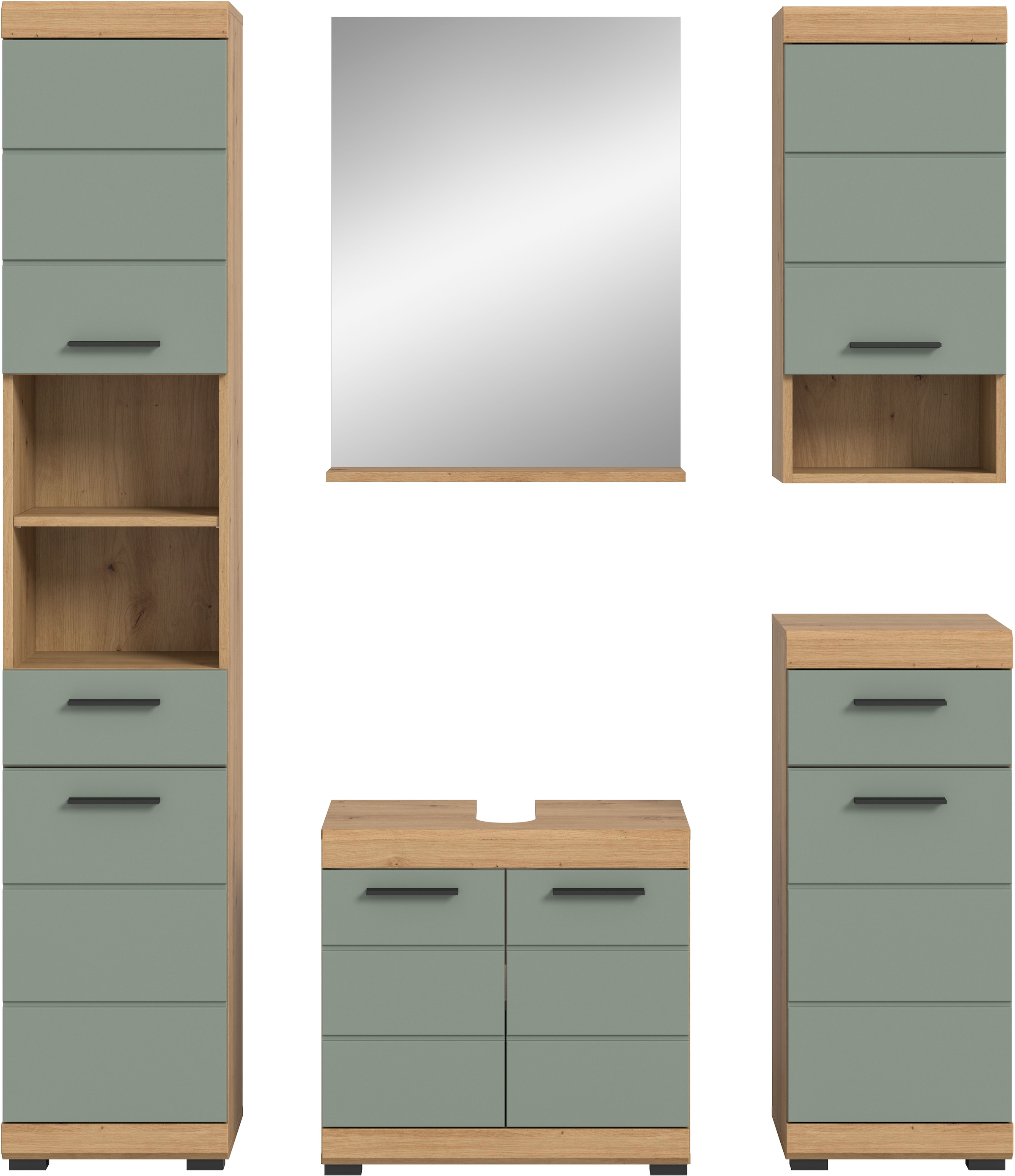 INOSIGN Badmöbel-Set »Siena, 5 teilig, bestehend aus:«, (Set, 5 St.), Hochschrank, WBU, Spiegel, Unterschrank, Hängeschrank