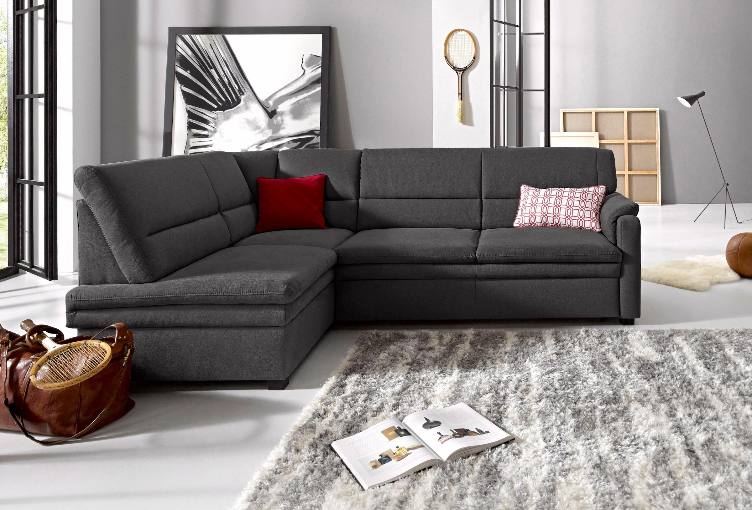 sit&more Ecksofa »Pisa L-Form«, mit Federkern, wahlweise mit Bettfunktion günstig online kaufen