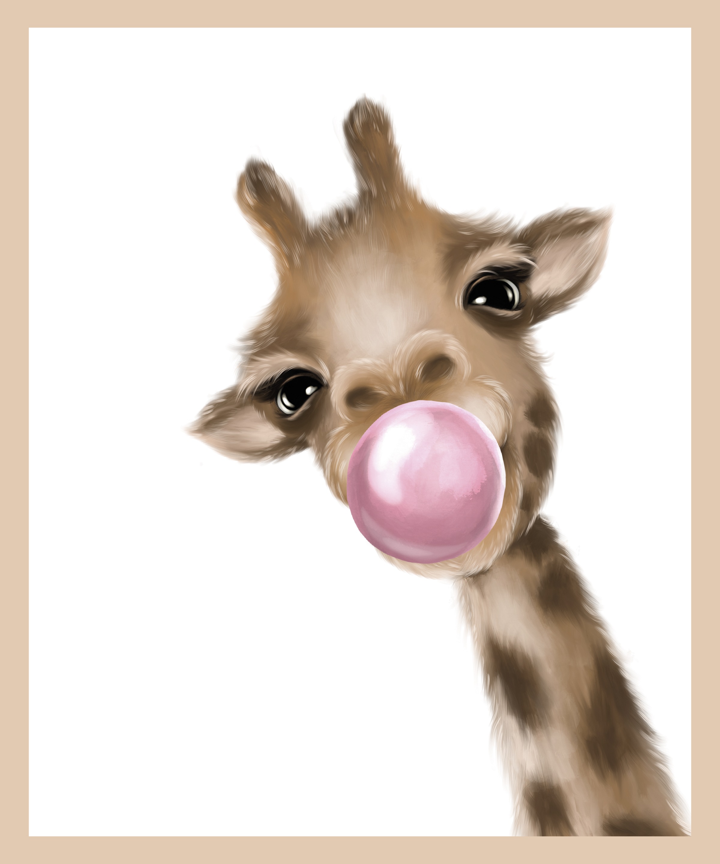 Lüttenhütt Bild mit Rahmen »oder Poster, Giraffe mit Kaugummi in Rosa«, Fan günstig online kaufen