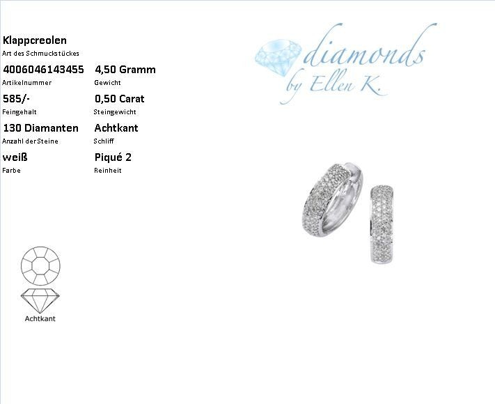 Diamonds by Ellen K. Paar Creolen »Gold 585 mit 130x Diamant zus. 0,50ct.«