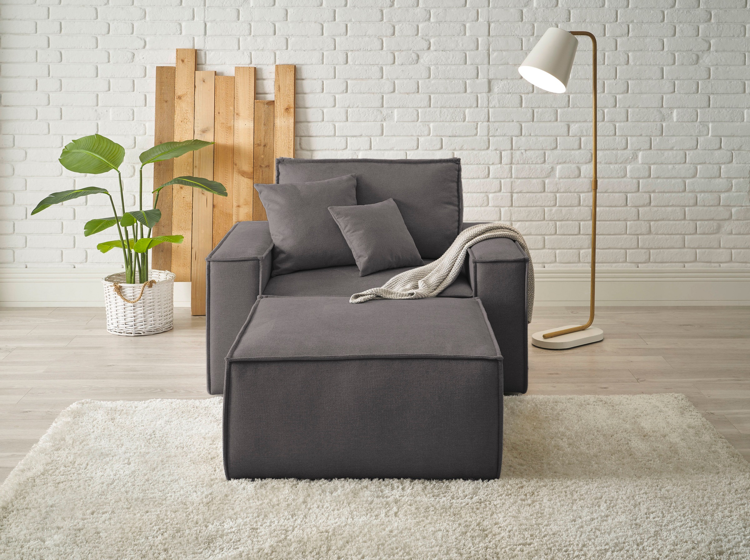andas Loveseat »FINNLEY, Loveseat & Hocker im Set, trendige Stoffe, inkl. Z günstig online kaufen