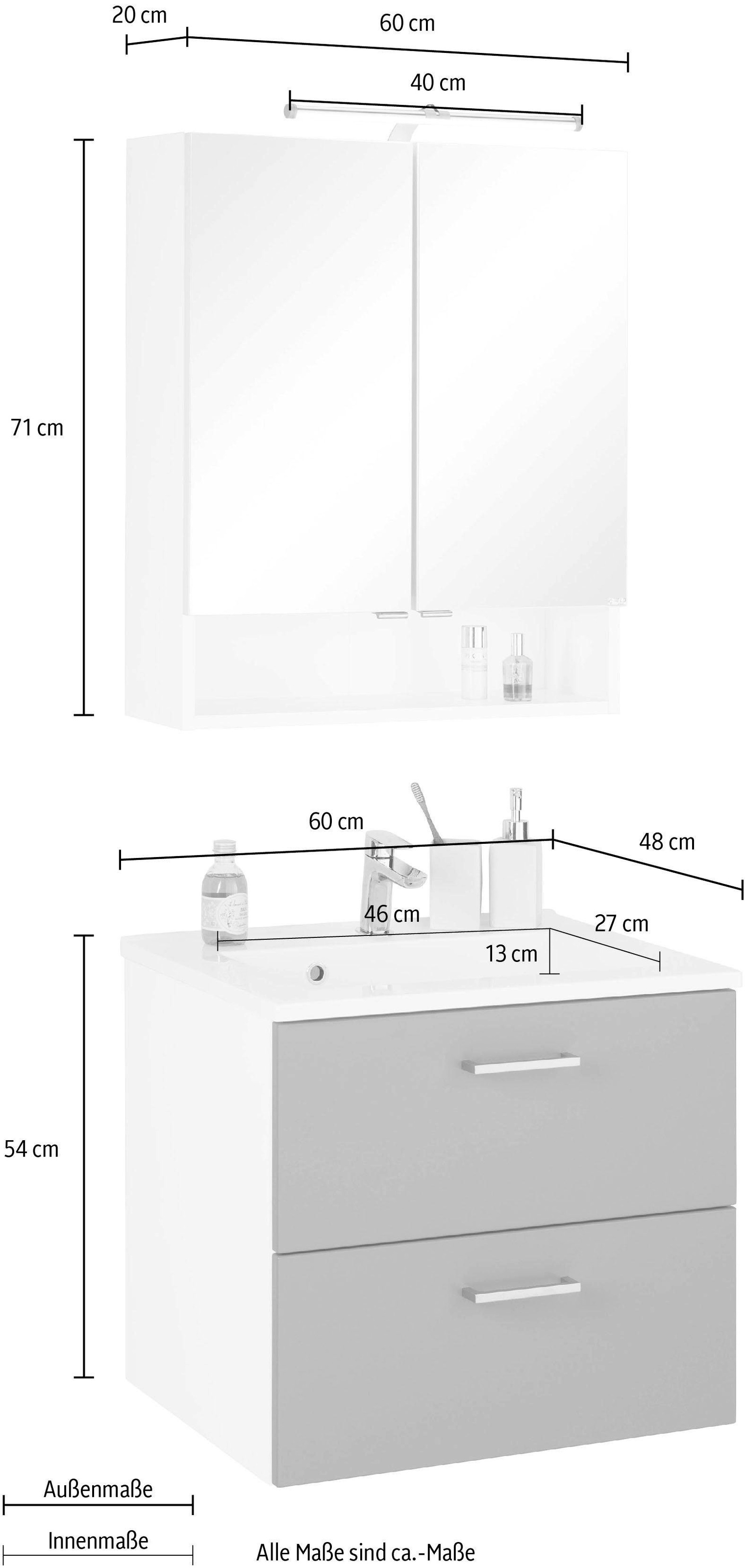 welltime Badmöbel-Set »Ribera«, (2 St.), Spiegelschrank Breite 60 cm, Waschtisch
