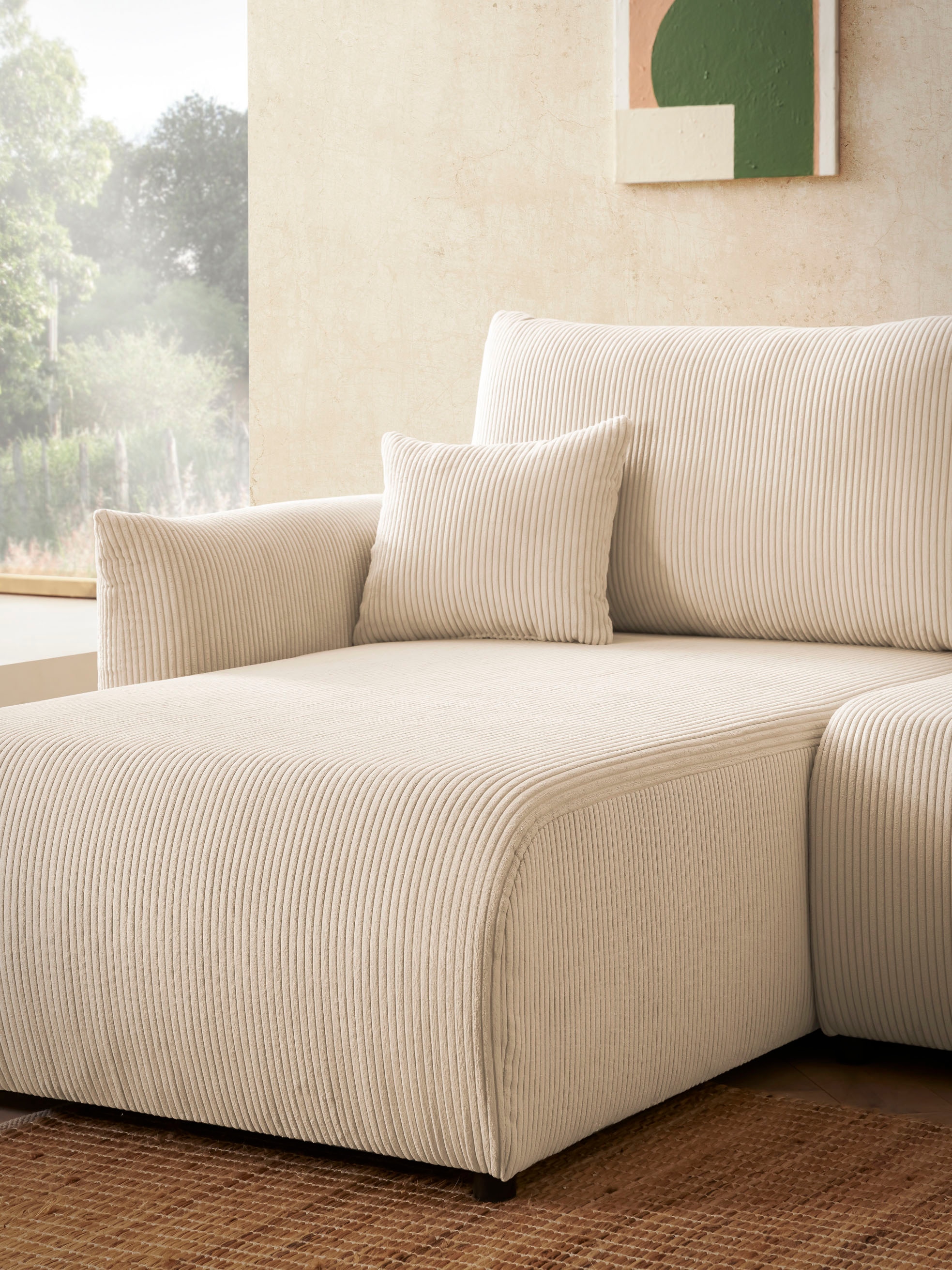 INOSIGN Ecksofa »MAVAS Schlafsofa mit Bettkasten, L-Form,«, ca.257/127cm (Liegefläche 212/145 cm), Cord, Chenille, Struktur