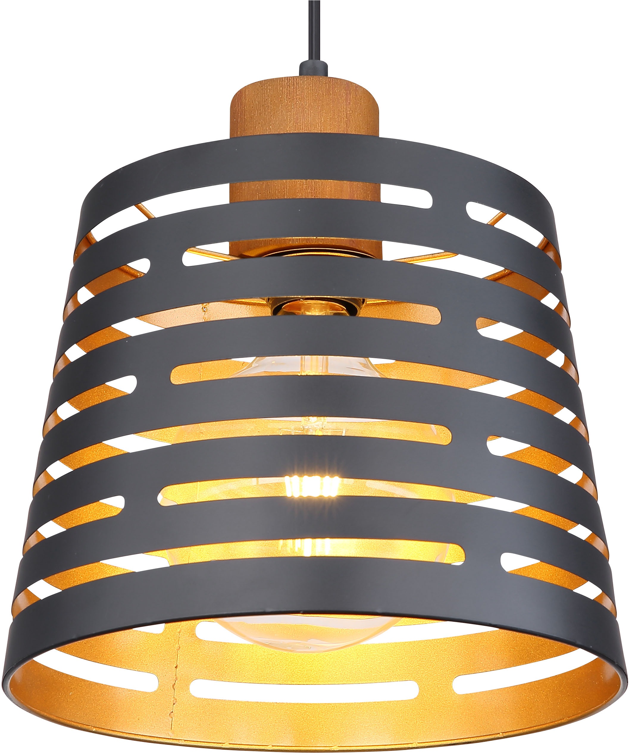 GLOBO LIGHTING Hängeleuchte »ABLONA«, Leuchtmittel E27 | ohne Leuchtmittel, Hängelampe/Pendelleuchte/Holz/goldfarben/Höhe kürzbar