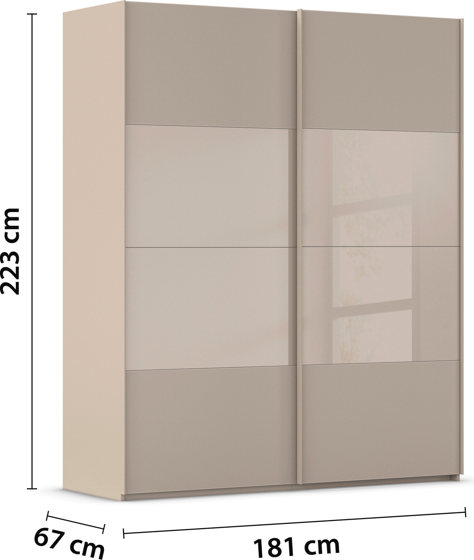 rauch Schwebetürenschrank »Kleiderschrank Schrank Garderobe Schlafzimmerschrank SCALE-FYRA«, edle Türen viergeteilt Glas matt/glänzend viele Farben MADE IN GERMANY