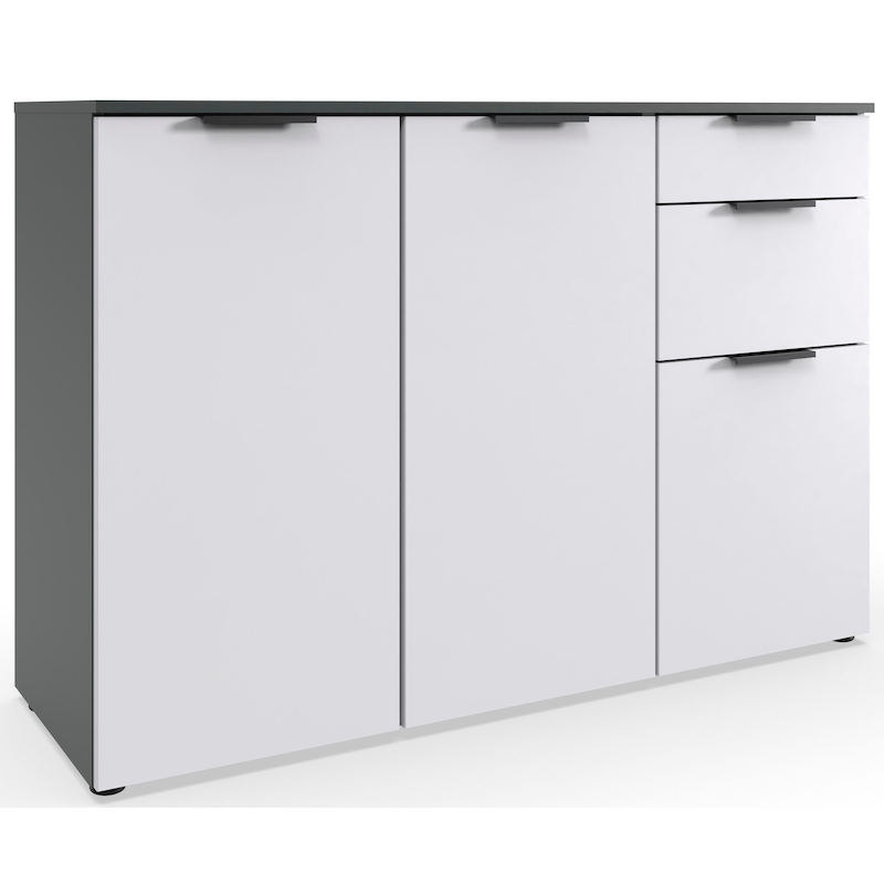 WIMEX Kombikommode »Level by fresh to go« 3-türig mit 2 Schubladen, soft-close Funktion, 122 cm breit, 84cm hoch Front weiß/ Korpus graphit