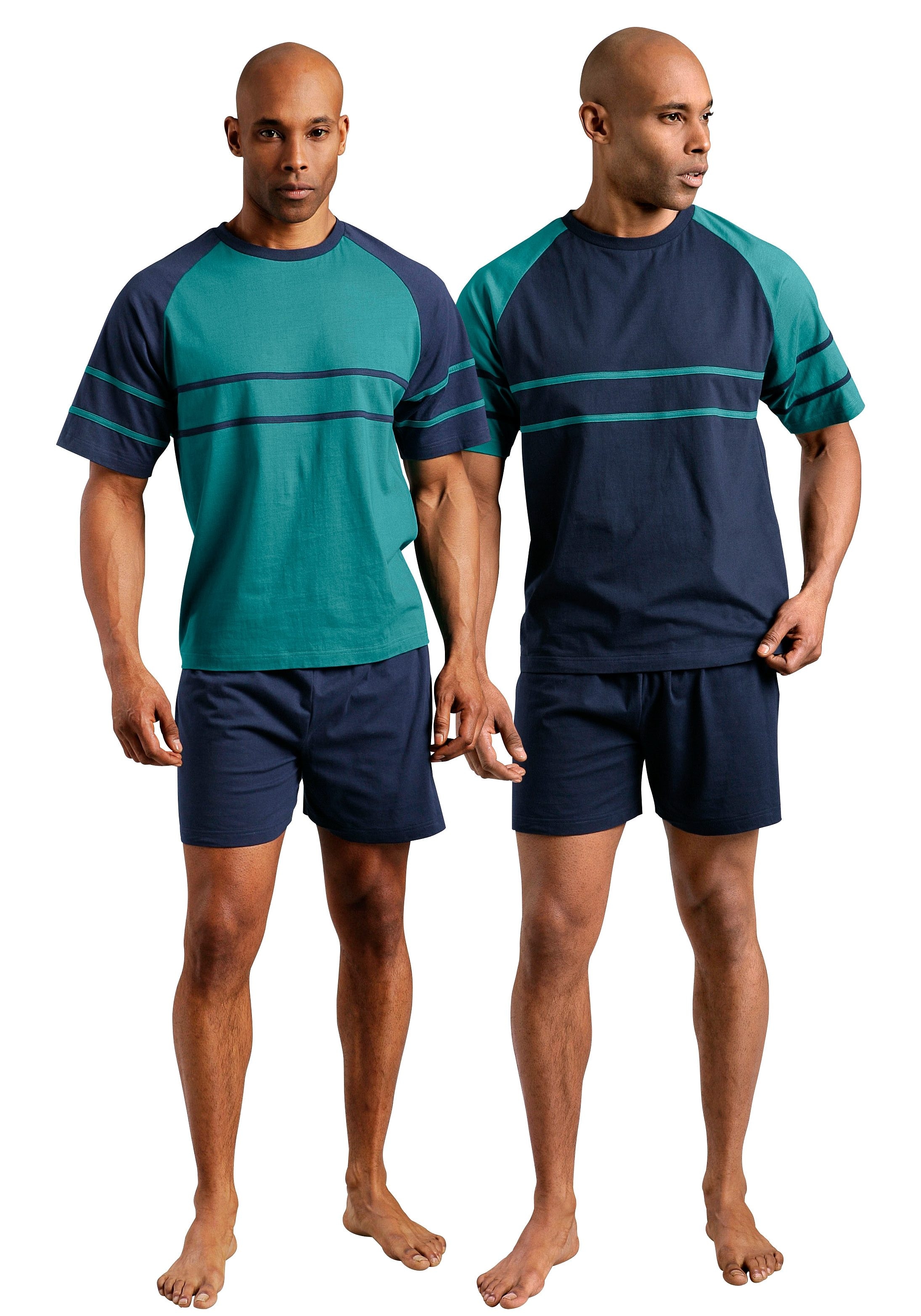 le jogger® Pyjama, (Packung, 4 tlg., 2 Stück), mit aufgesetzten Streifen