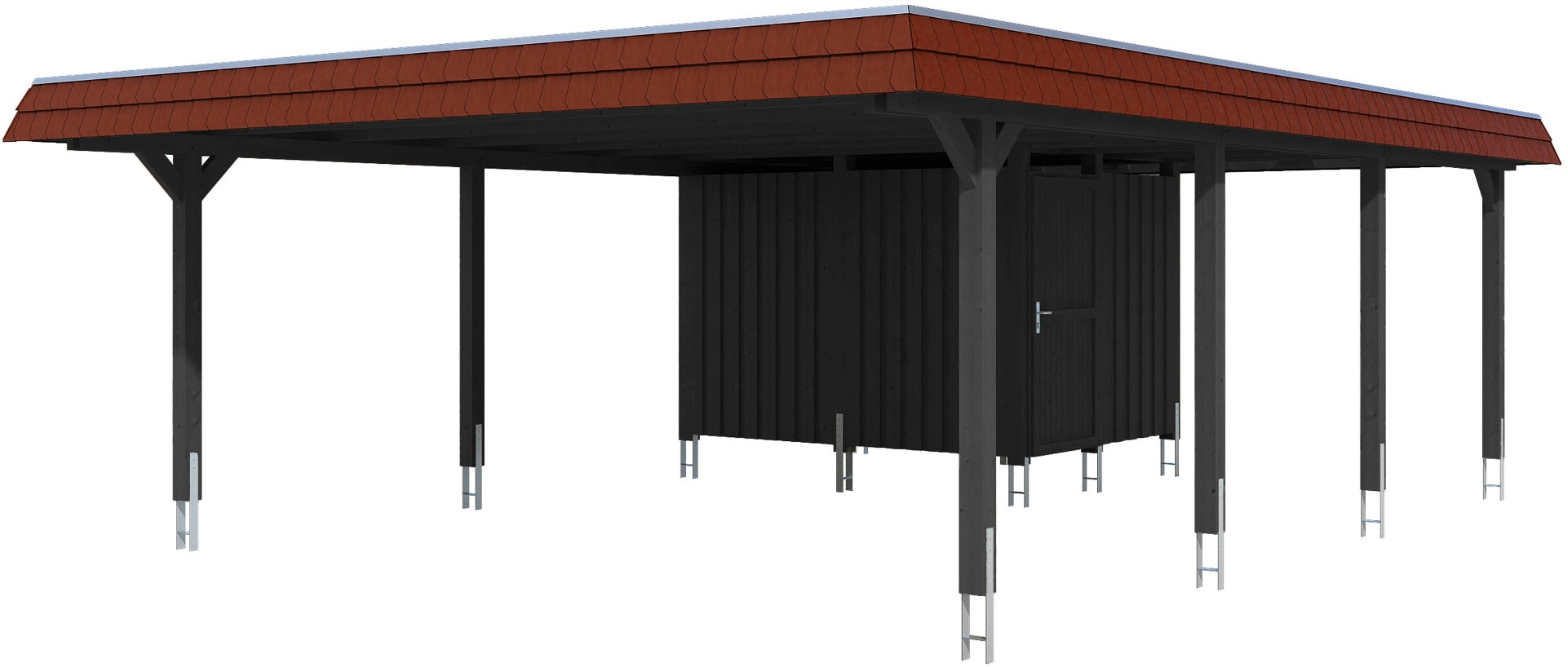 Skanholz Doppelcarport »Wendland« Massivholz 550 cm Anthrazit, rote Blende