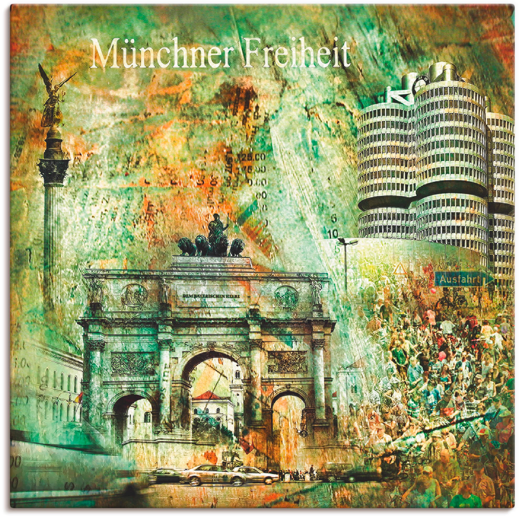 Artland Wandbild »München Skyline Abstrakte Collage 03«, Architektonische Elemente, (1 St.), als Leinwandbild, Poster in verschied. Größen
