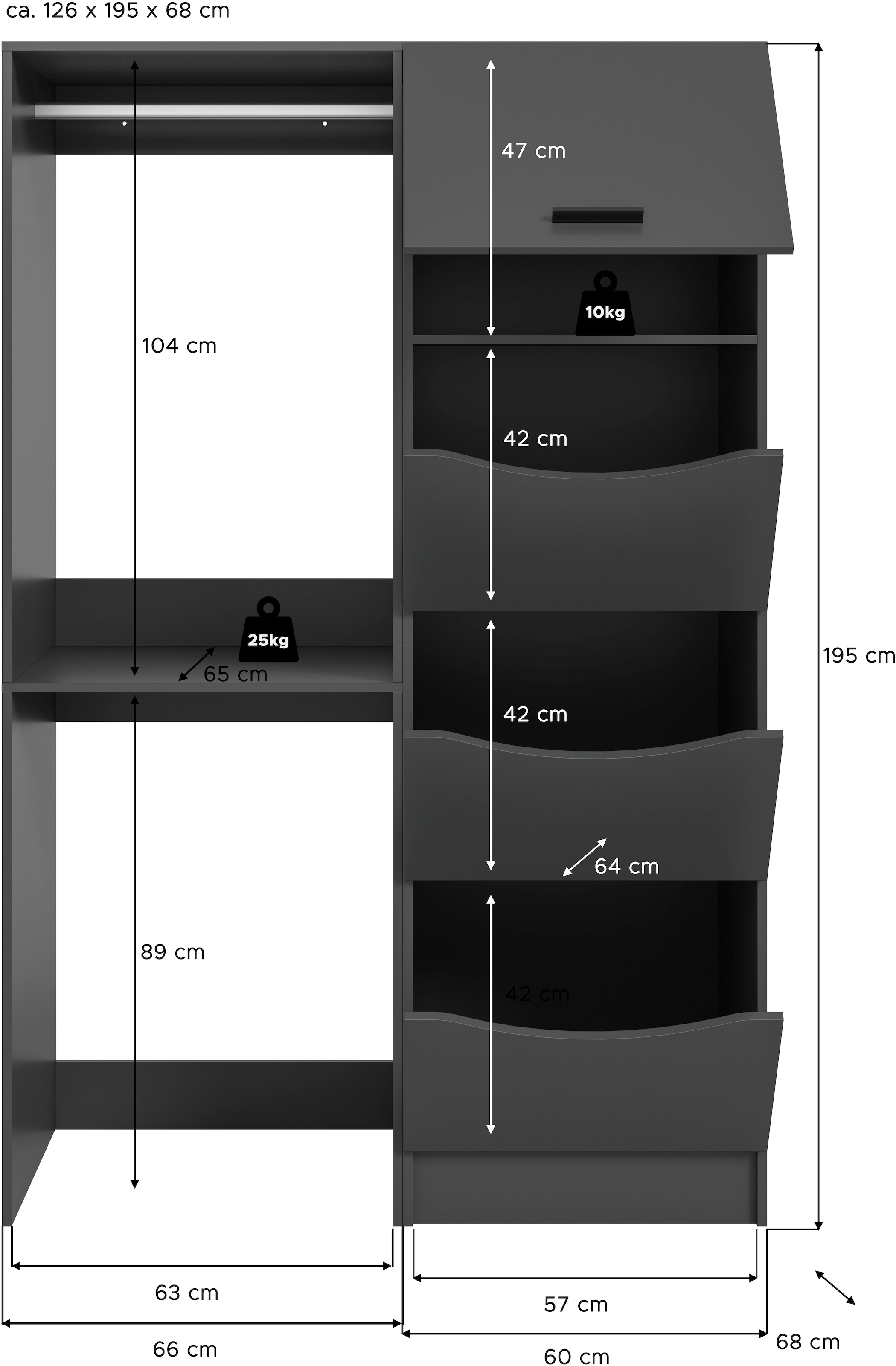 welltime Badmöbel-Set »FALAS, TOPSELLER!, 2-teilig, Hauswirtschaftsraum Set, Breite 126 cm« Set, bestehend aus: 1x Waschmaschinenumbauschrank & 1x Wäscheschrank, 2 Stk. tlg.