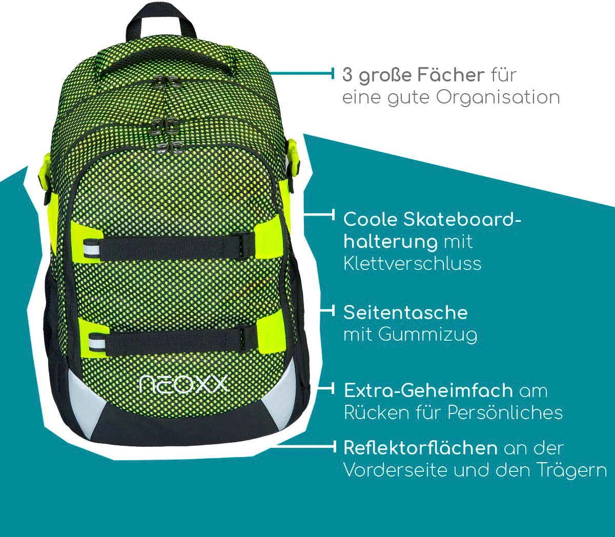 neoxx Schulrucksack All »Active, recycelten online bestellen aus Details, about PET-Flaschen Neon«, reflektierende