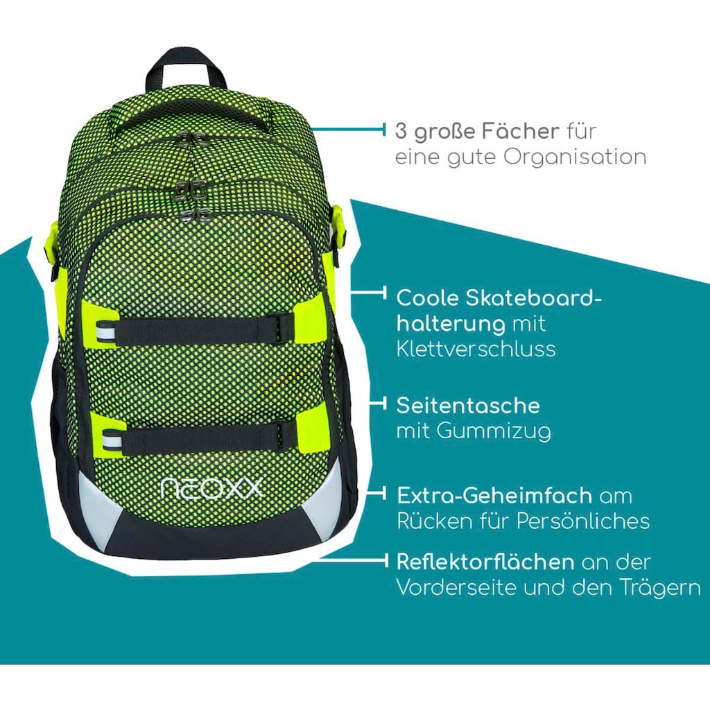 neoxx Schulrucksack »Active, All about Neon«, reflektierende Details