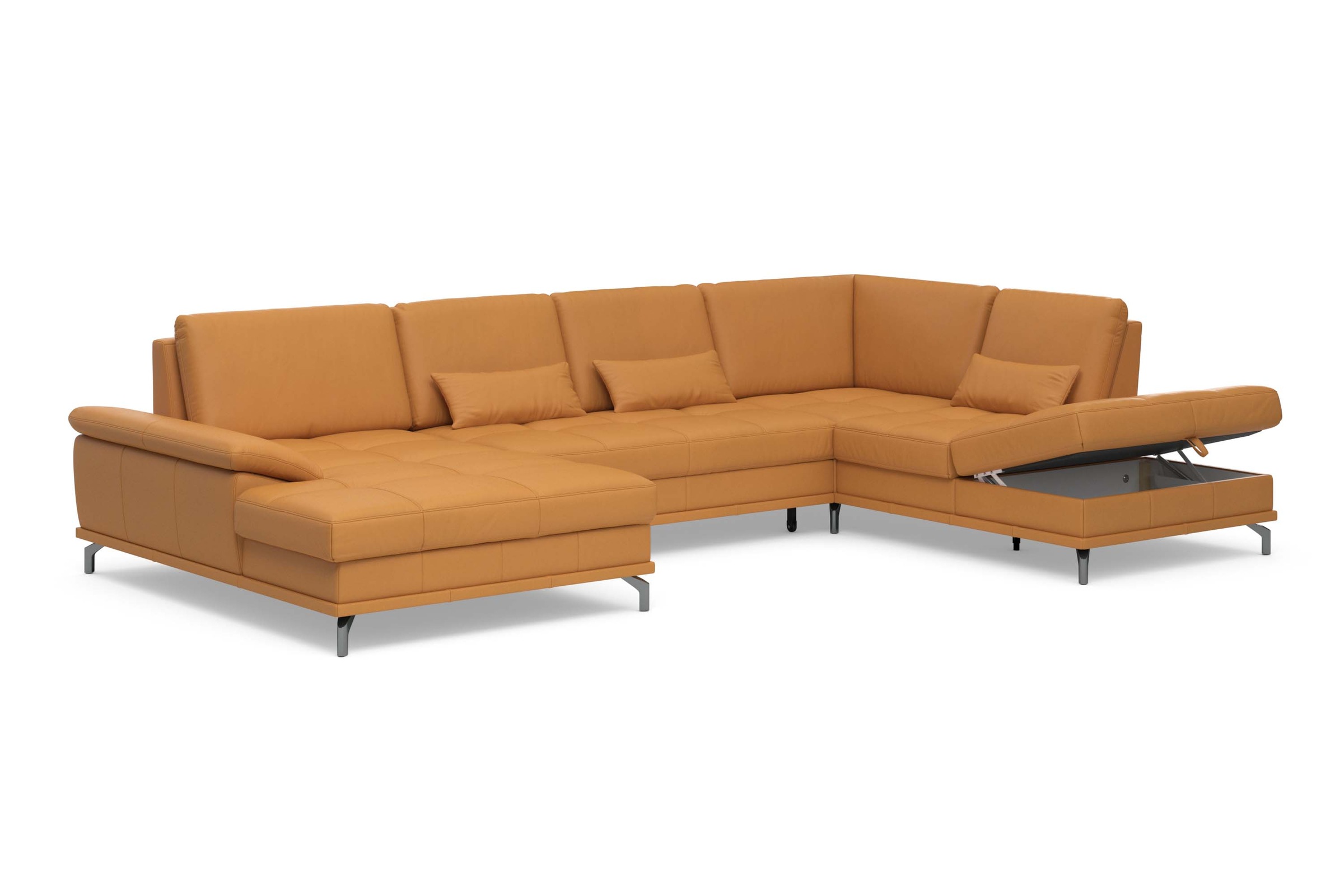 Places of Style Wohnlandschaft »Costello U-Form, mit Sitztiefenverstellung, Armteilverstellung und«, 3 Nierenkissen, optional Bettfunktion und Bettkasten