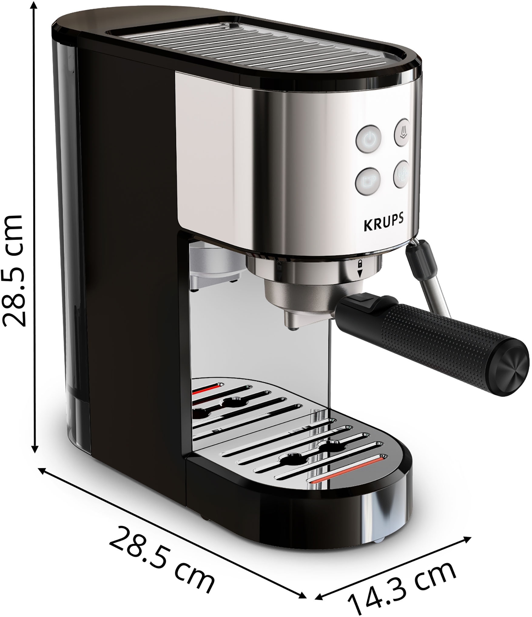 Krups Espressomaschine »XP4418 Virtuoso Essential, Siebträger«, Edelstahl-Applikationen, schlankes kompaktes Design, 2 Filtereinsätze