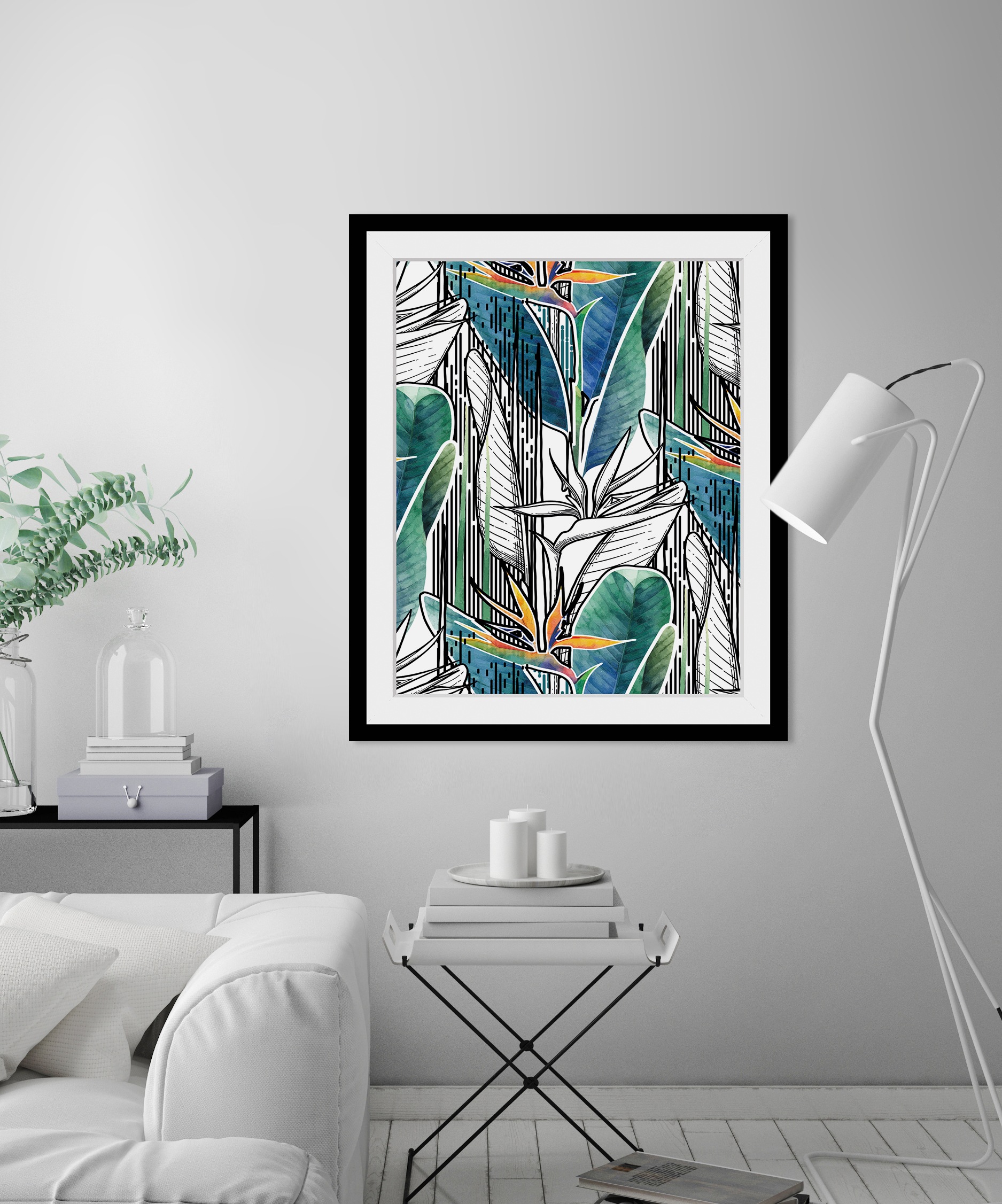 queence Bild »Watson«, Blätter-Pflanzen-Pflanzenbilder-Schwarz-Weiß-Kunst, günstig online kaufen