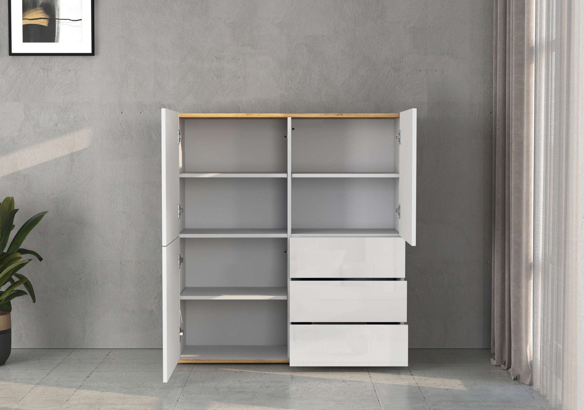 INOSIGN Highboard »GARDA Highboard, Kommode, Schrank, Grifflos mit Push to Open«, (1 St.), 3 Türen, 3 Schubladen, grifflos Breite 102 cm