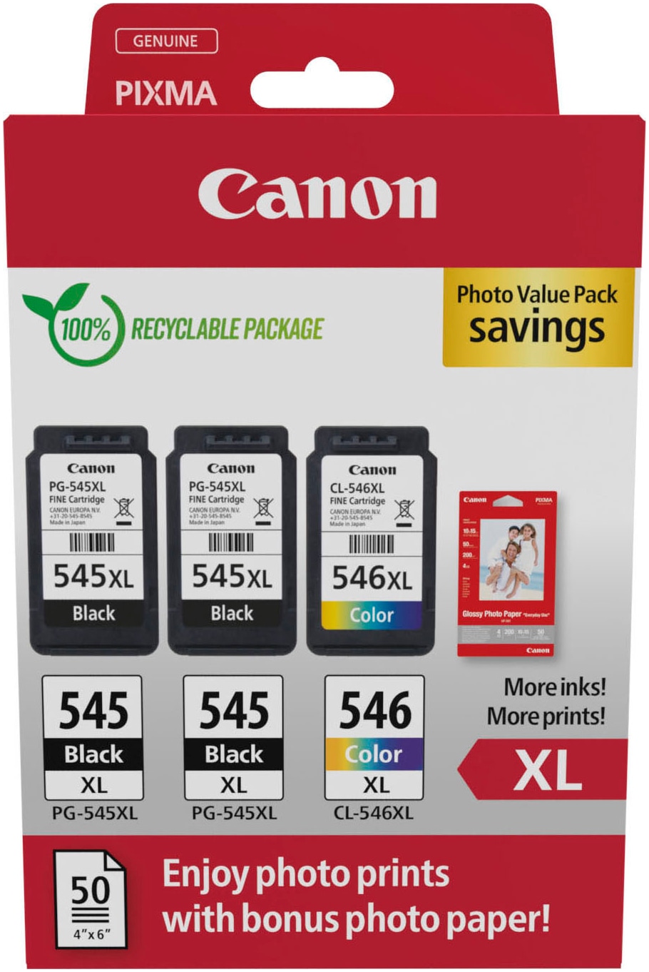 Canon Tintenpatrone »PG-545XLx2/CL-546X Photo Value Pack«, (Packung, 3 St.)