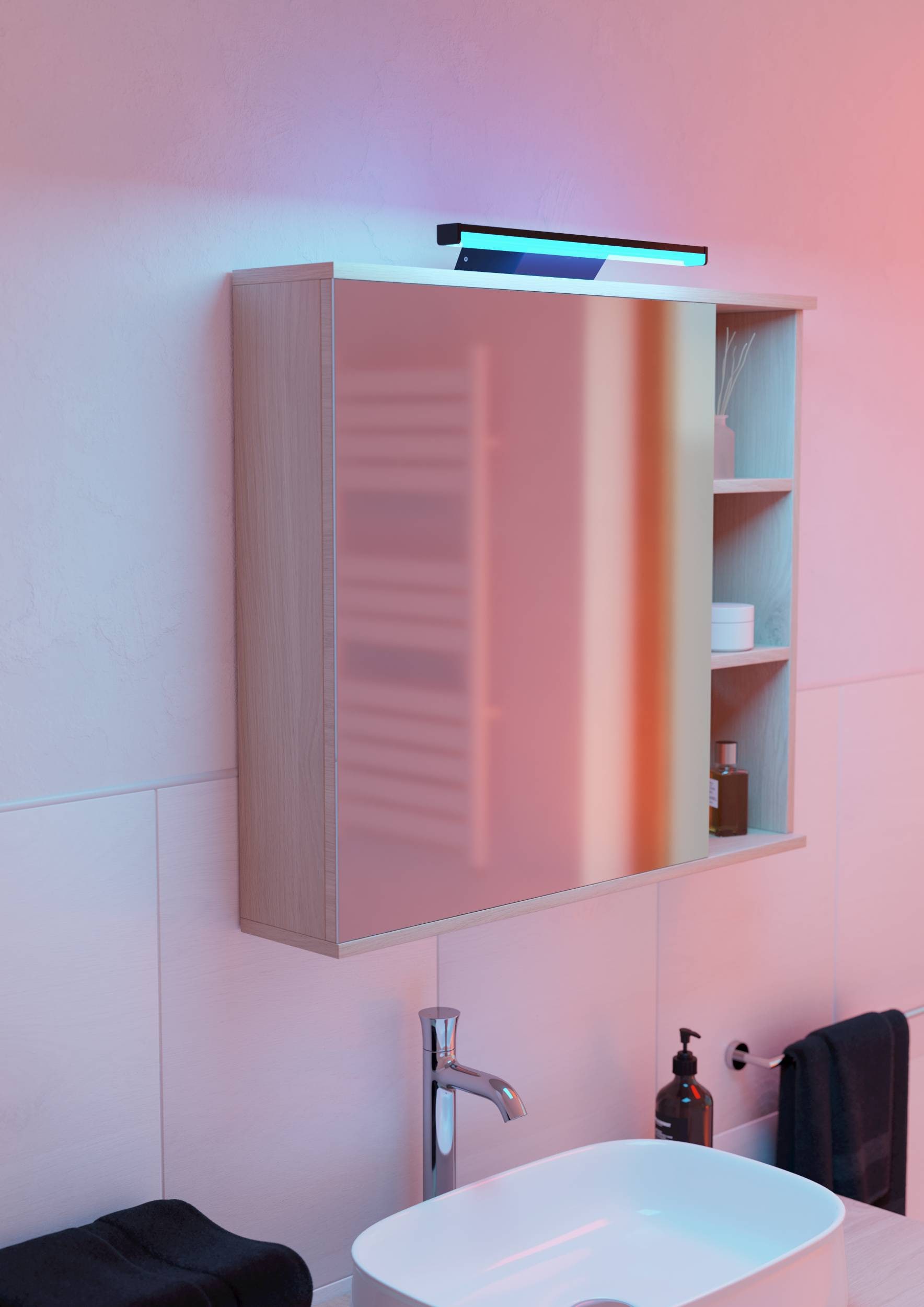 EGLO Spiegelleuchte »Regello-Z Spiegelleuchte, ZigBee 3.0, Bad Wandlampe, IP44, Lampe« LED-Modul 1 Stk. Kaltweiß | RGB Wand-/Deckenleuchte - L60 x H4 x AL13 cm - schwarz - 12W inkl.