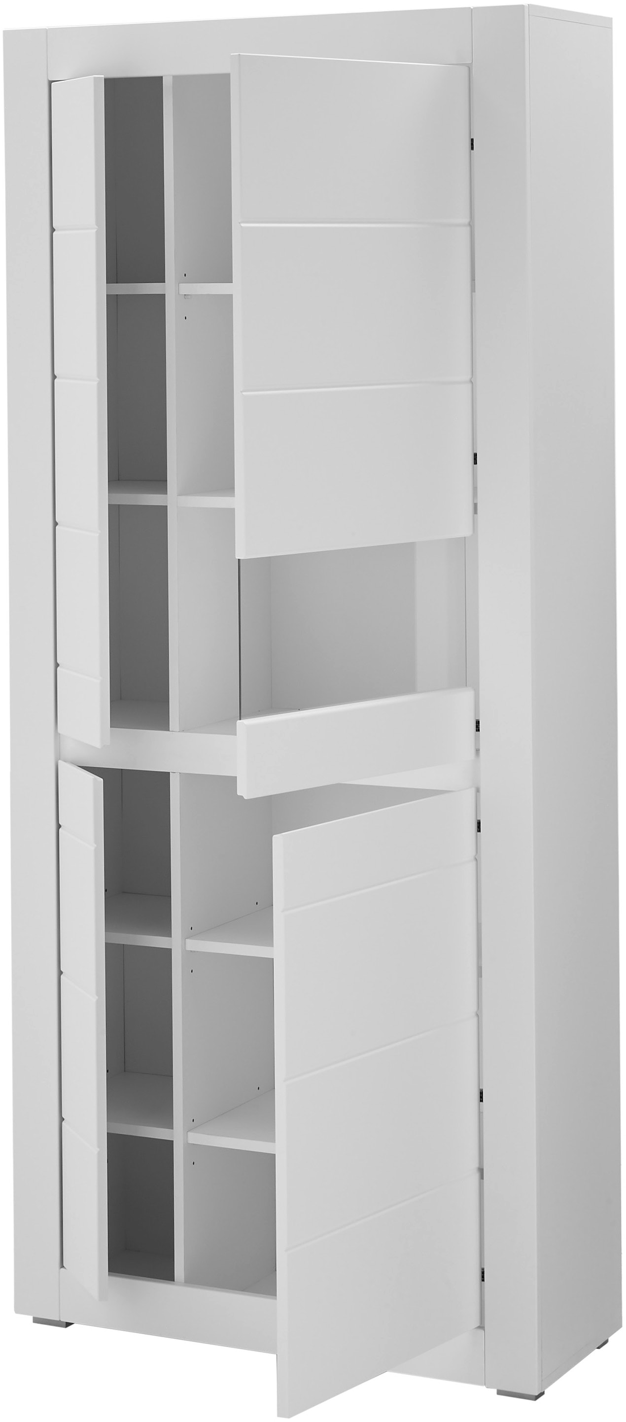 INOSIGN Wohnwand »Anbauwand in Weiß Matt, Wohnzimmer-Set mit austauschbarer Blende«, (Set, 3 St.), enthält Vitrine, Lowboard, Wandboard, zeitloses Design, 312 cm breit