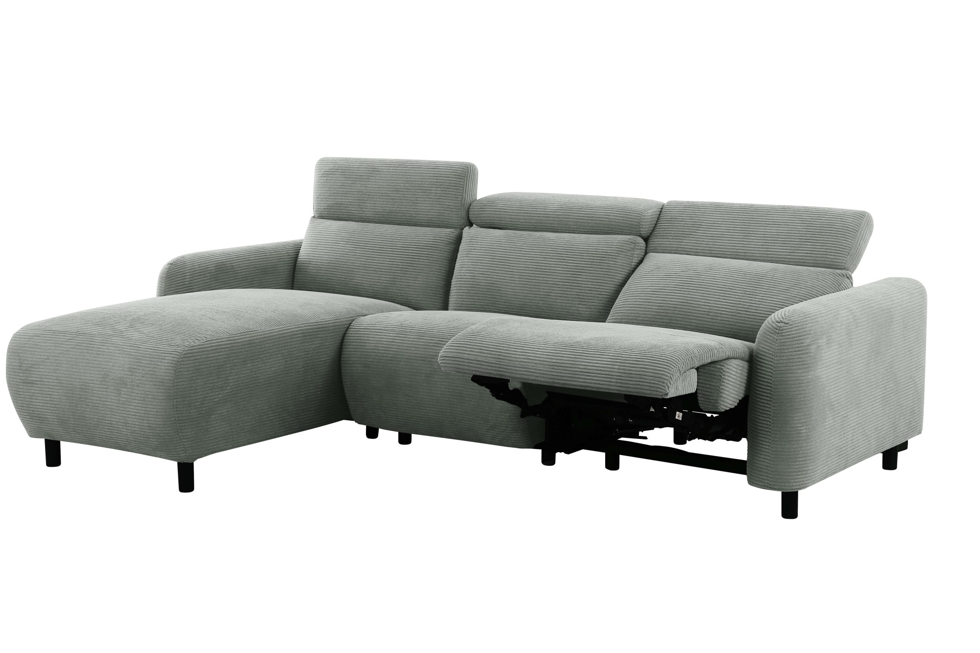 Home affaire Ecksofa »SKAANE in Cord, L-Form, 274 cm, manuelle u. elektrische Funktion,«, rundes Design, Kopfteilverstellung, Federkernpolsterung