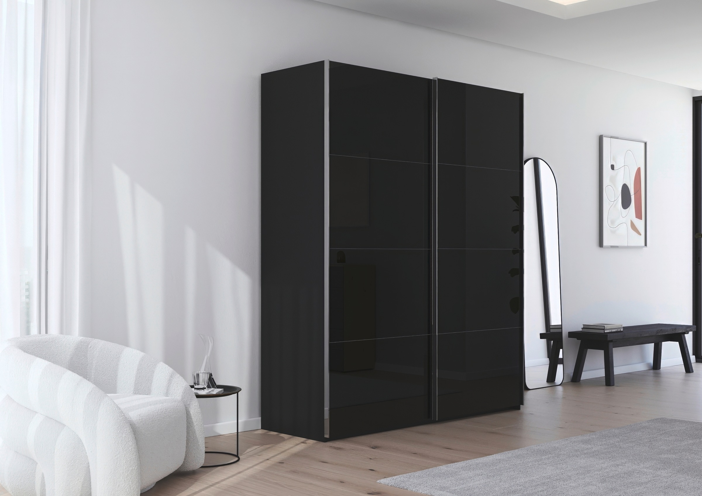 rauch Schwebetürenschrank »Kleiderschrank Schrank Garderobe Schlafzimmerschrank SCALE-FYRA«, edle viergeteilte Türen mit Glas-Front viele Farben MADE IN GERMANY