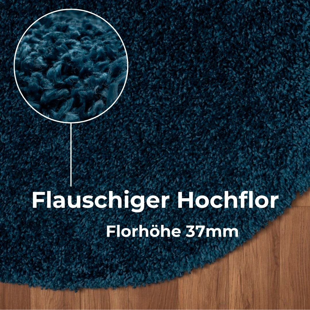my home Hochflor-Teppich »Banji«, rund, 37 mm Höhe, Uni Farben, weich und flauschig, auch als rechteckig erhältlich