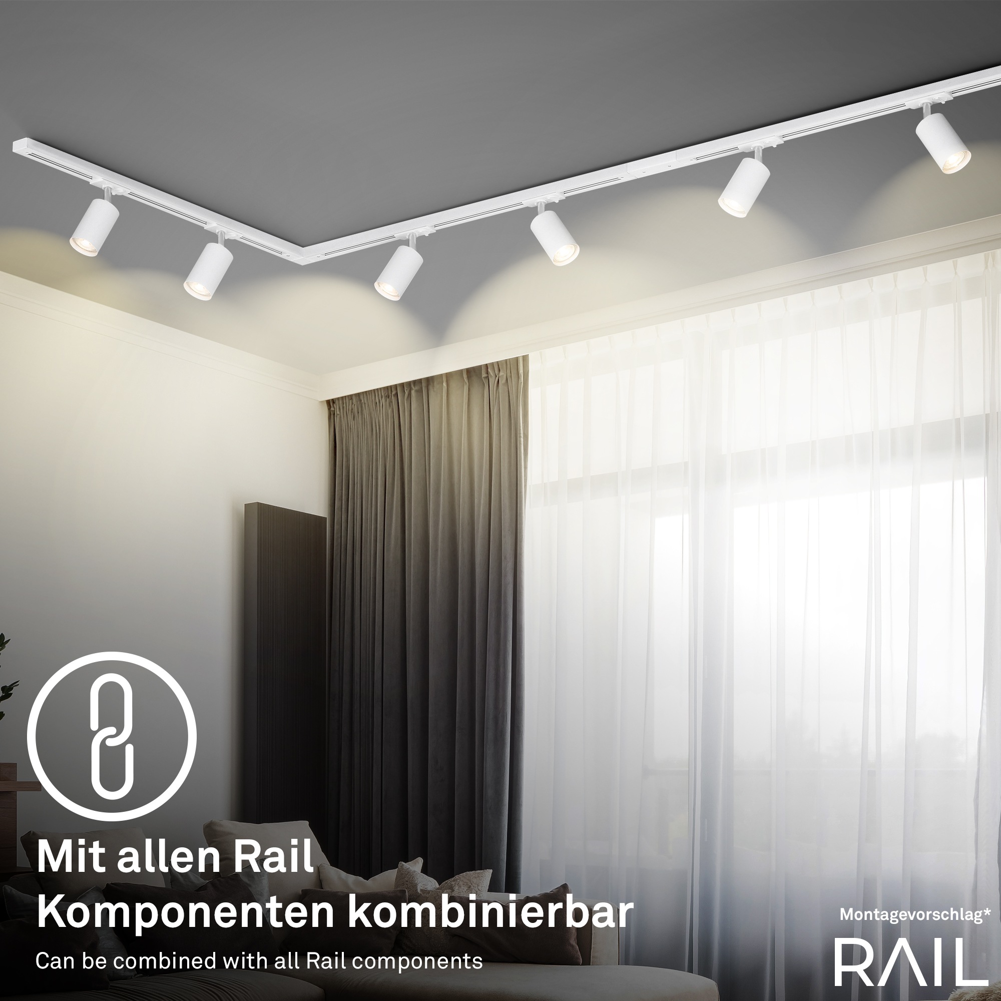 Briloner Leuchten Schienensystem-Sets »RAIL« GU10 3 Stk. Schienensystem Rail 2,25 m Weiß max. 9W Decke Wohnzimmer Büro Küche